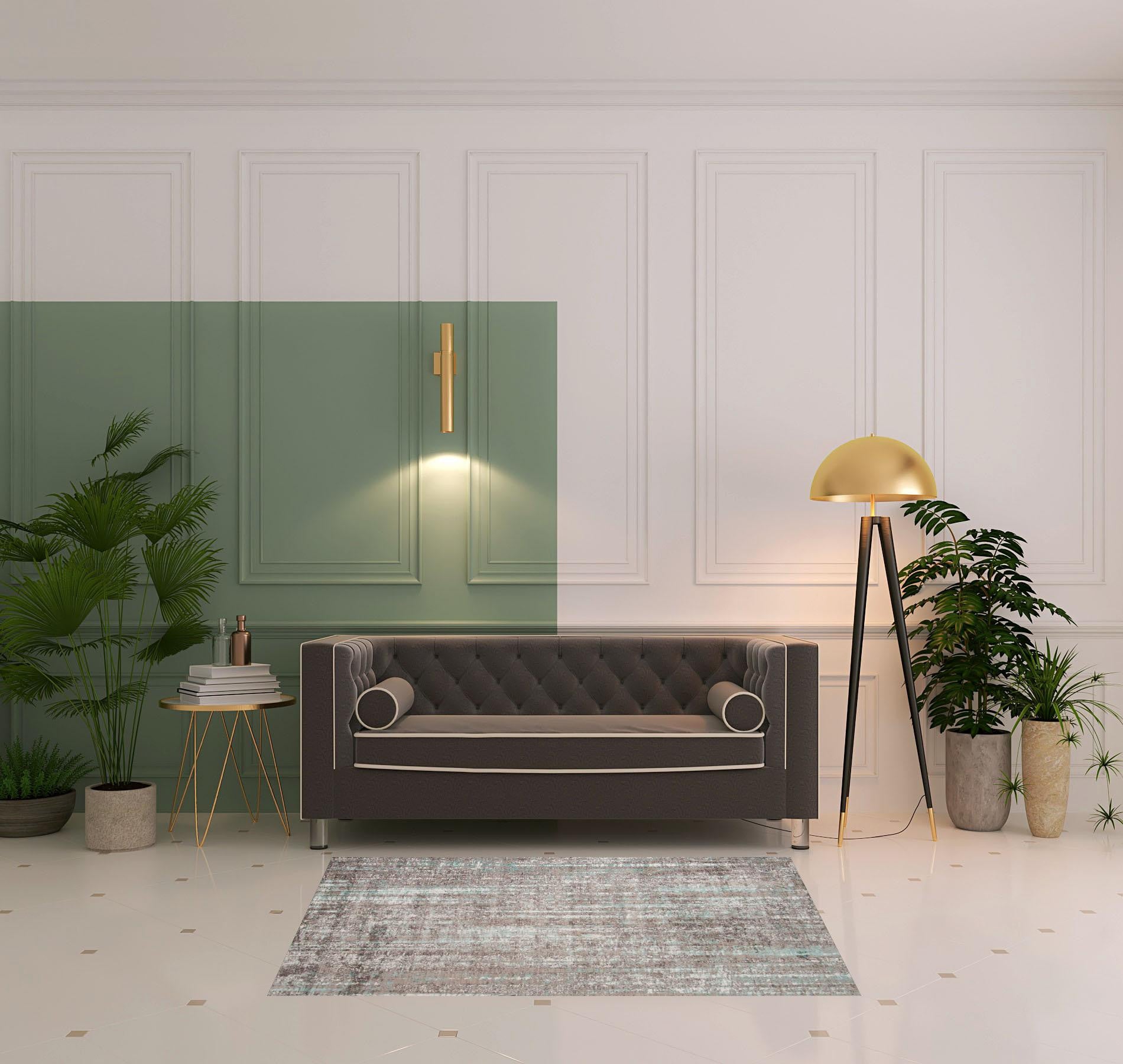 Gray polyester area rug measuring 3.93 inches by 5.57 inches, showcasing a transitional design suitable for modern home decor.