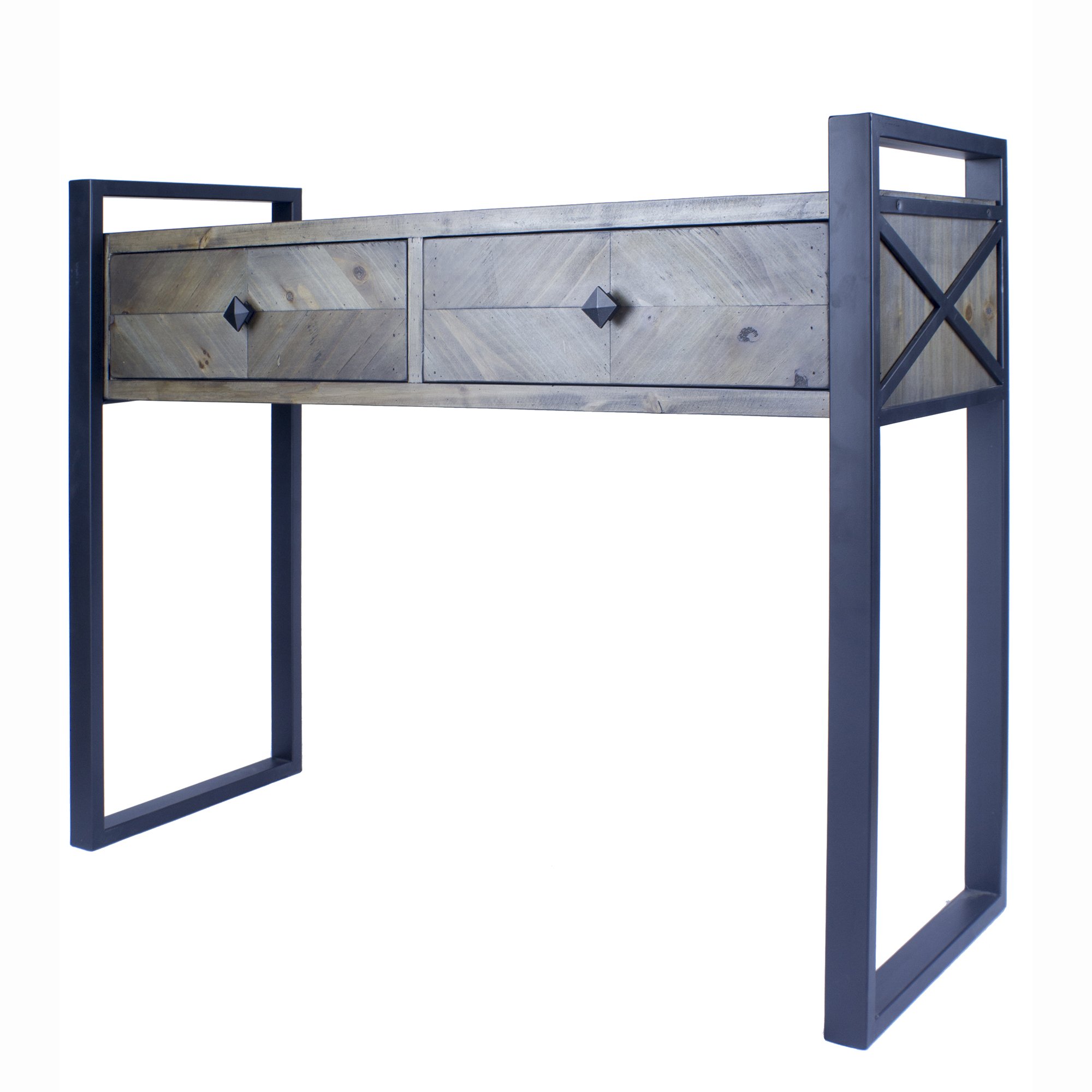 39.75" X 14.75" X 31.5" Matt Grey Metal Wood MDF Console Table with two drawers, showcasing its elegant design and sturdy construction.