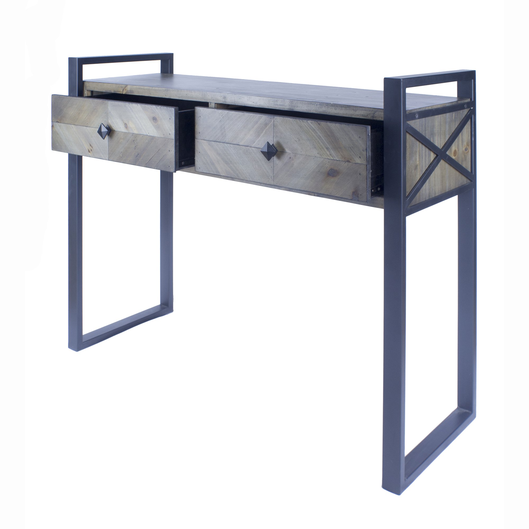 39.75" X 14.75" X 31.5" Matt Grey Metal Wood MDF Console Table with two drawers, showcasing its elegant design and sturdy construction.