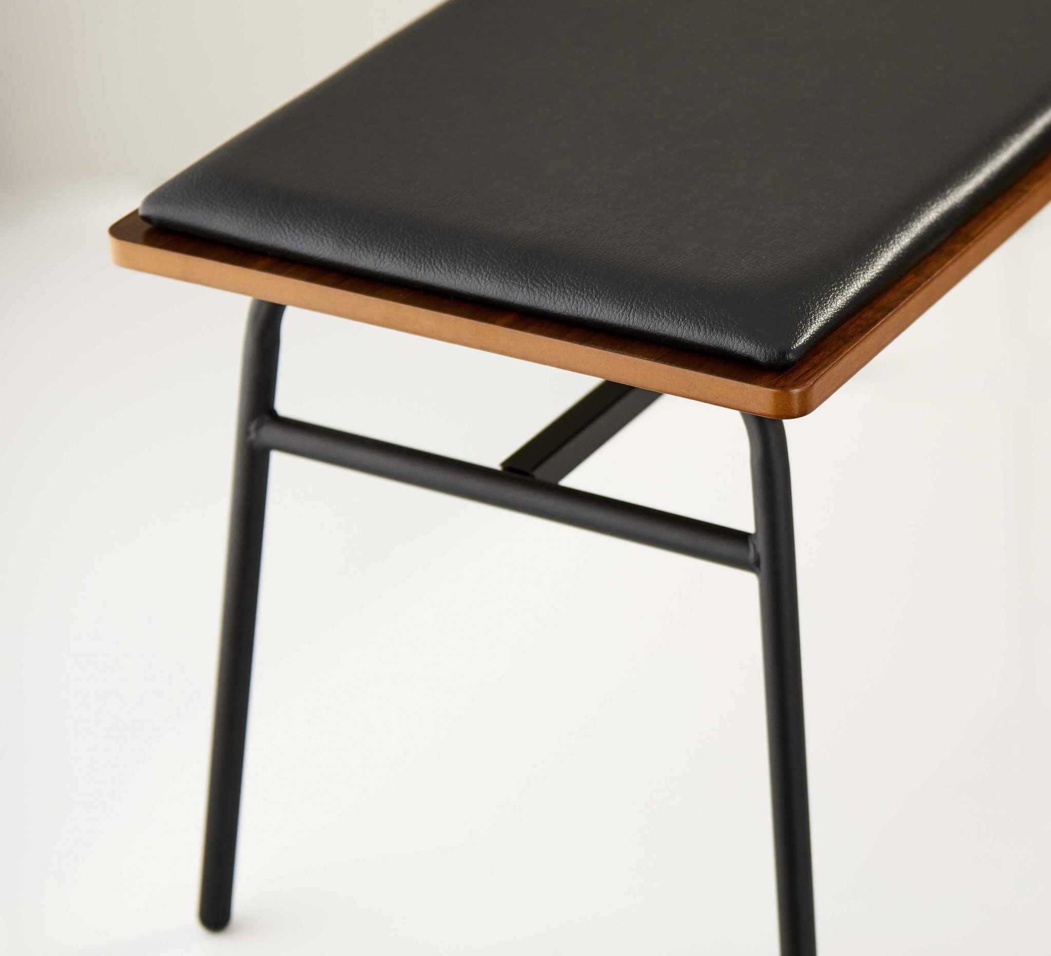 39 inches X 15.75 inches X 16.5 inches walnut bench with soft foam seat and black metal frame, perfect for entryways and bedrooms.