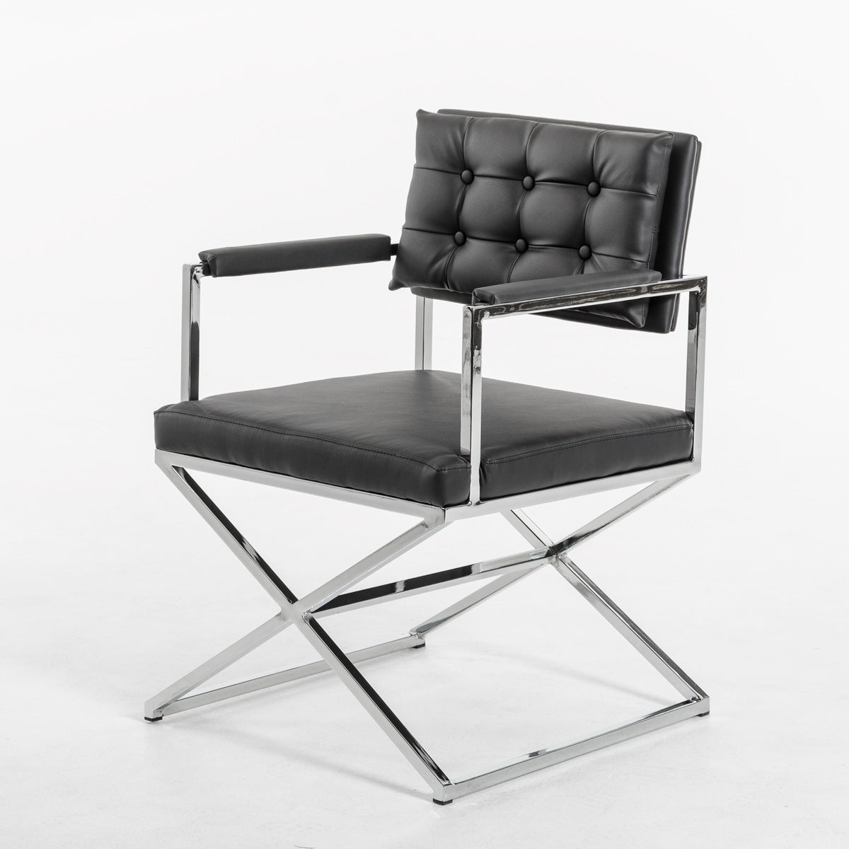 33-inch Black Leatherette and Steel Dining Arm Chair showcasing elegant design and sturdy construction.