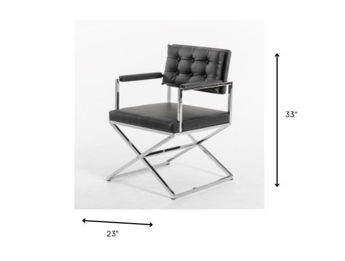 33-inch Black Leatherette and Steel Dining Arm Chair showcasing elegant design and sturdy construction.