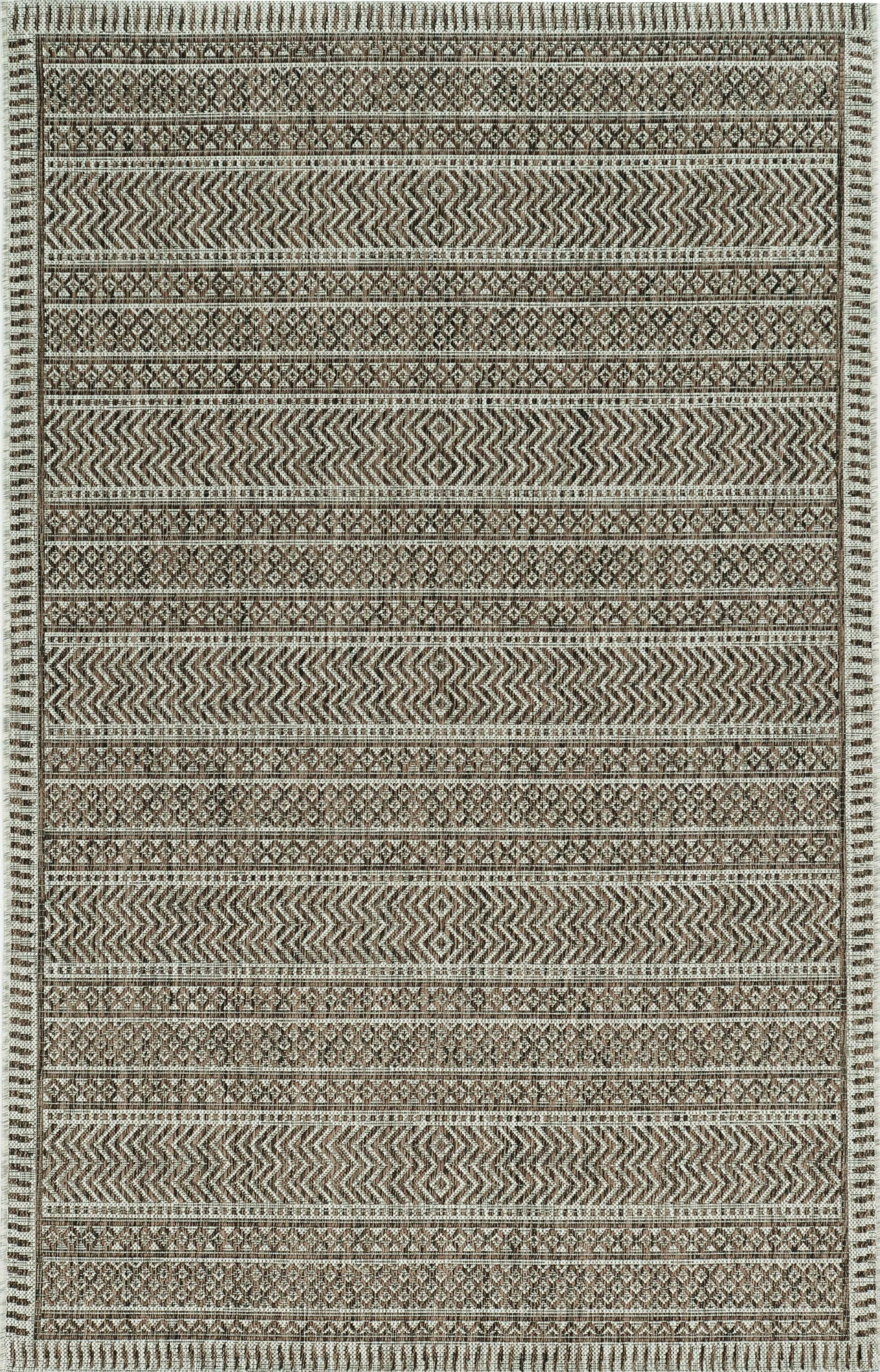 3 inches x 4 inches Mocha Polypropylene Area Rug showcasing a contemporary design suitable for indoor and outdoor use.