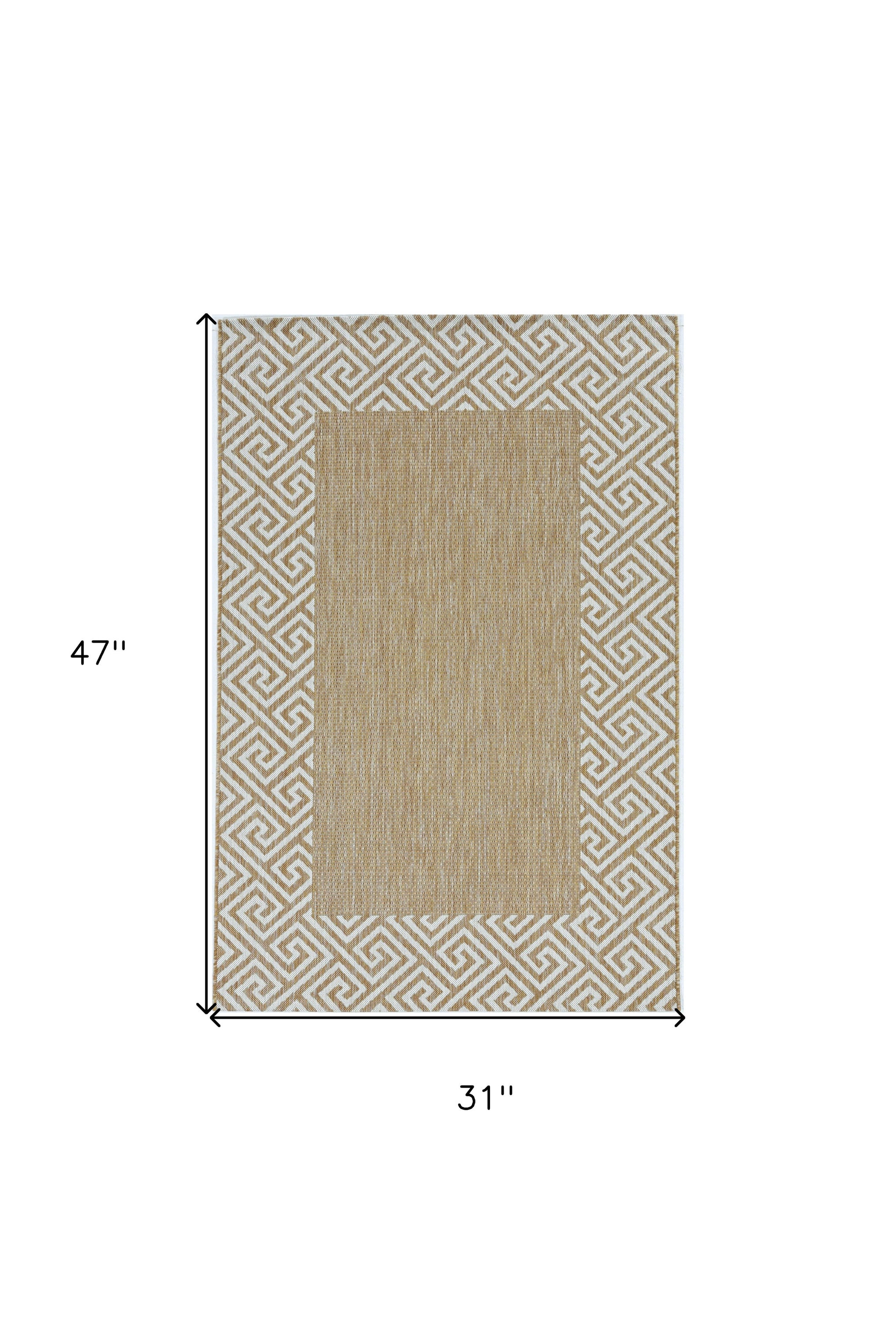A natural polypropylene area rug measuring 3x4 inches, featuring a textured design suitable for indoor and outdoor use.