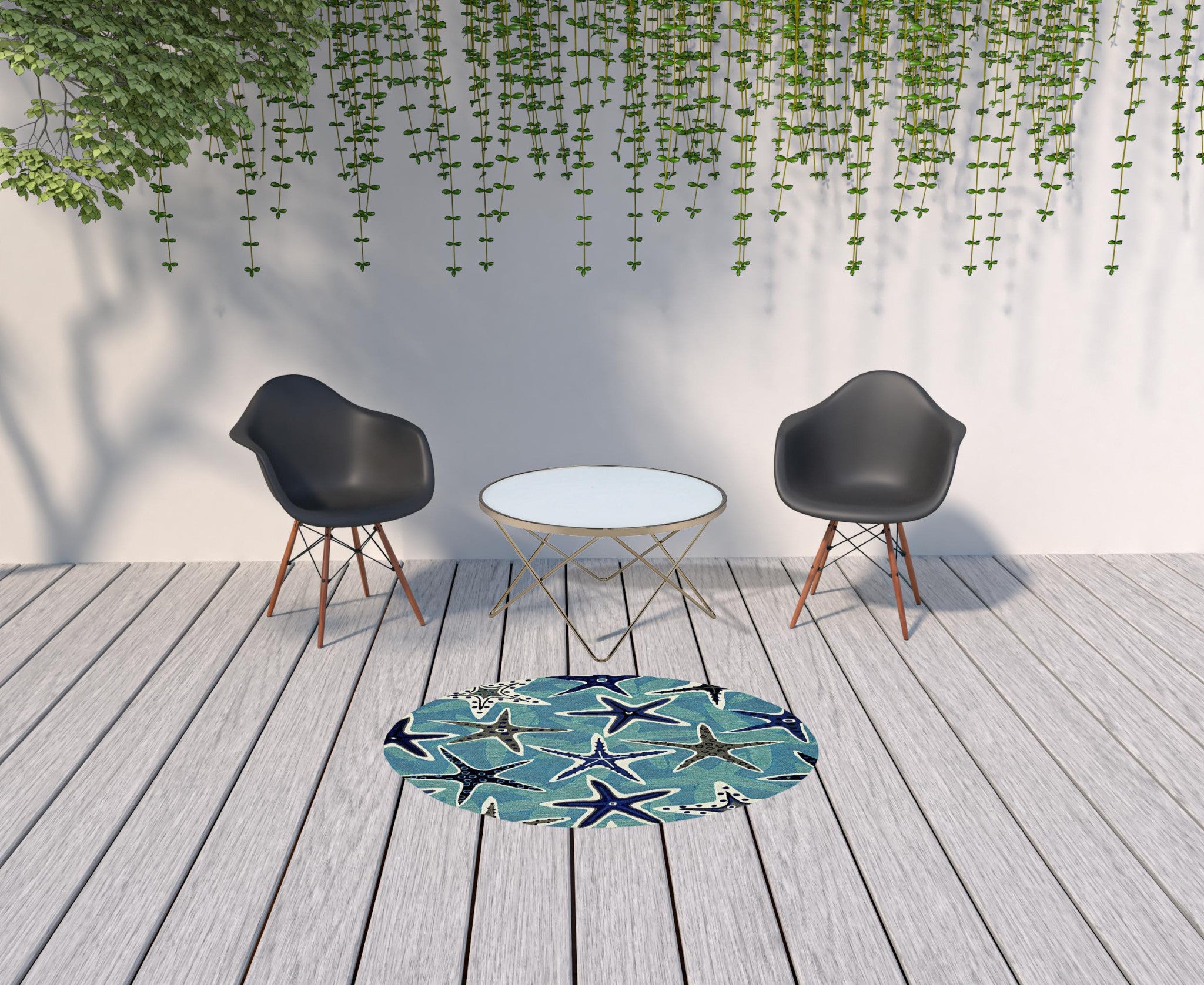3x5 Blue Sand Dollar Indoor Outdoor Area Rug featuring a seaside motif, perfect for enhancing indoor and outdoor spaces.