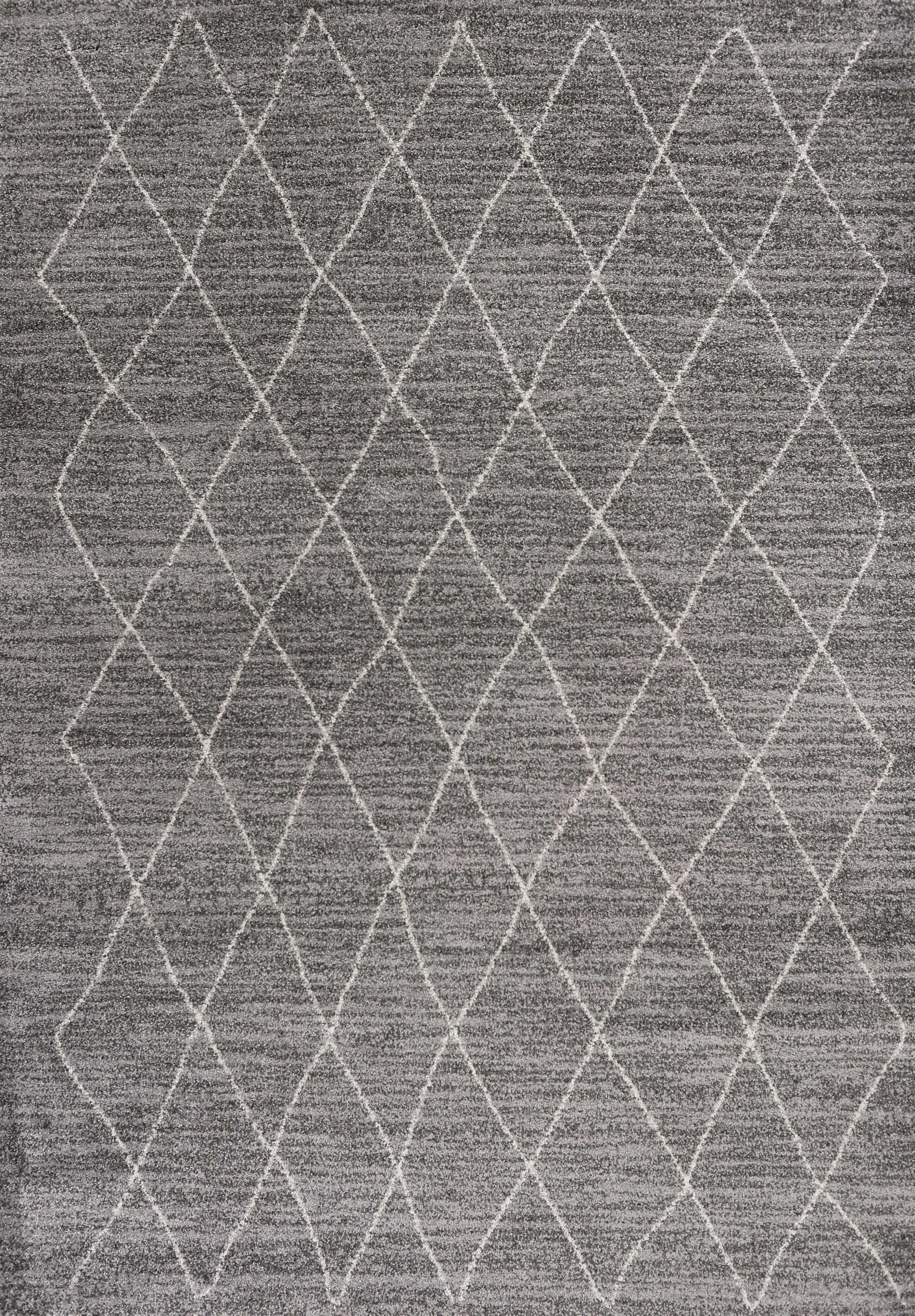 A plush grey area rug featuring a diamond pattern, perfect for modern home decor.
