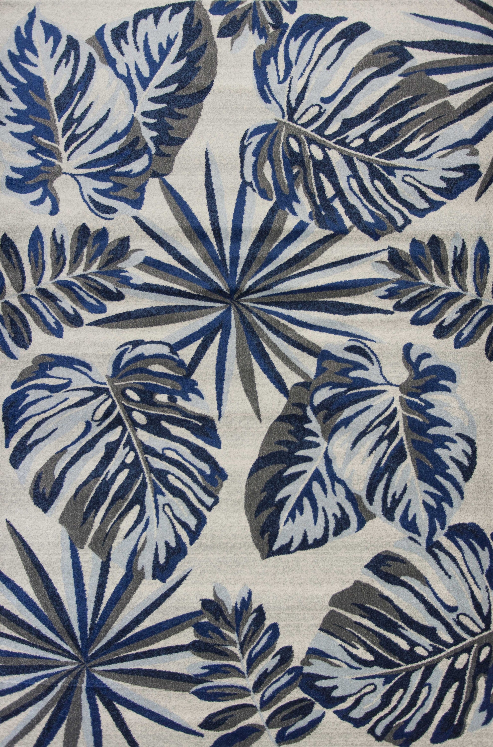 3x5 Grey or Blue Leaves Area Rug featuring a contemporary leaf design, perfect for modern home decor.