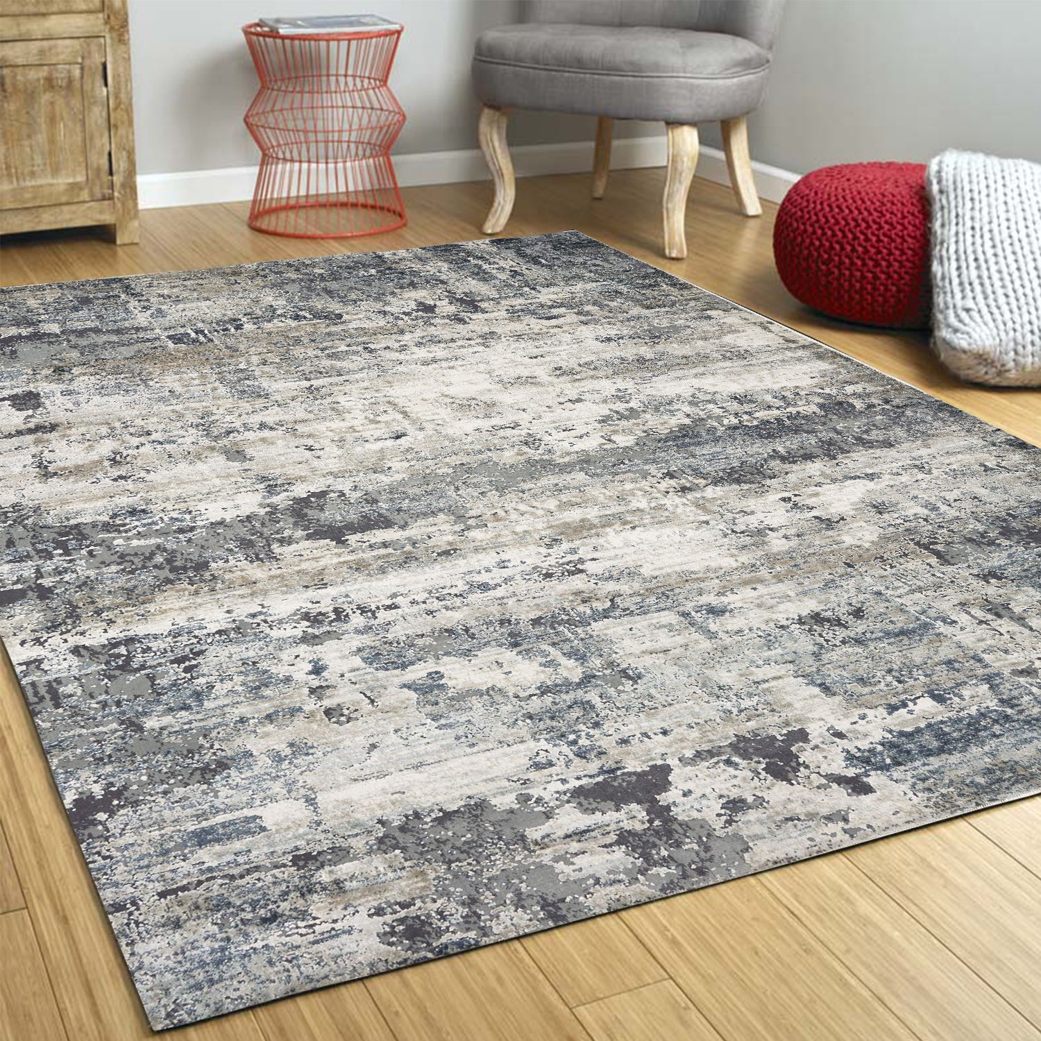 3x5 inches ivory and teal abstract area rug with intricate design, perfect for home decor.