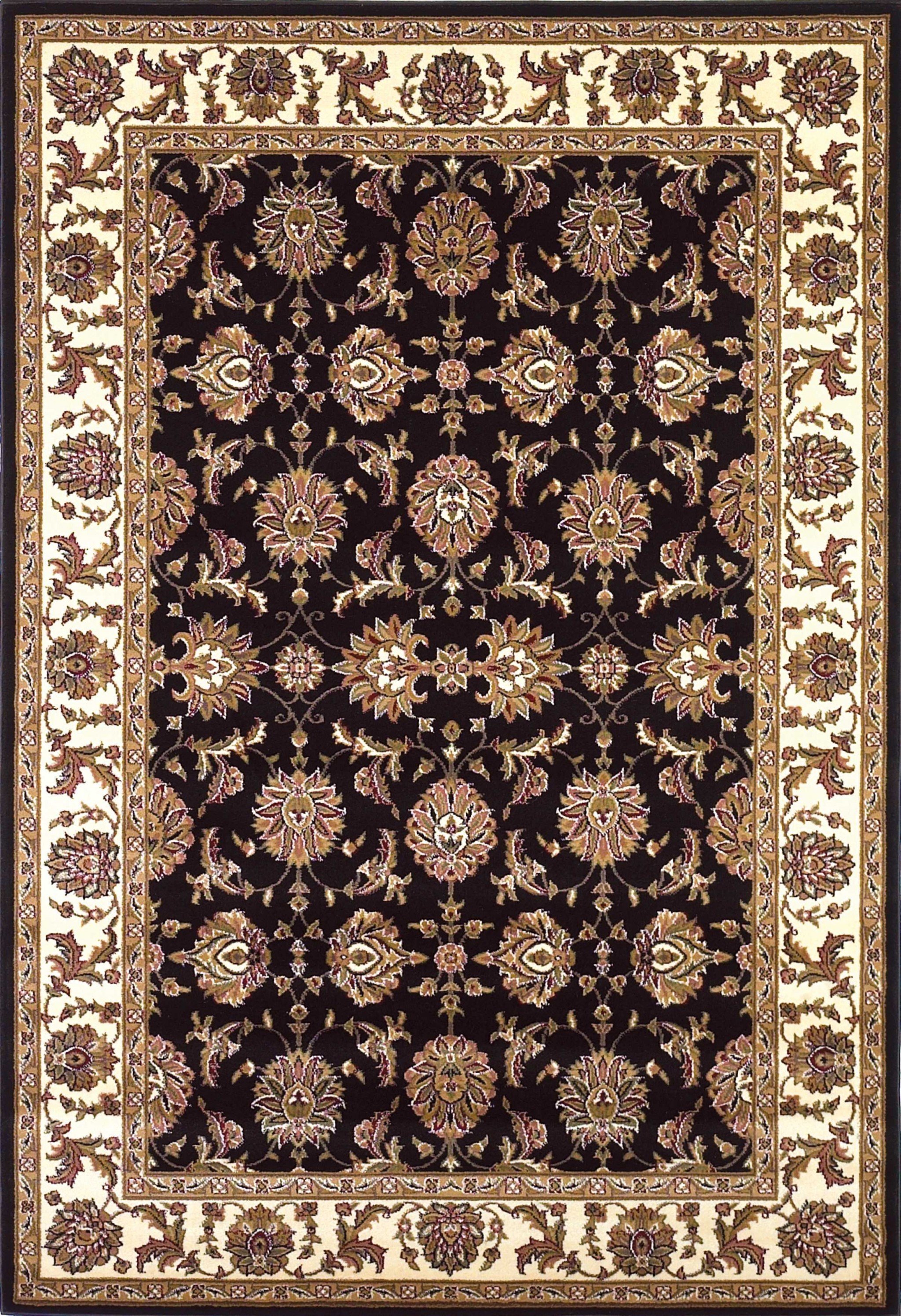 A beautiful 3x5 inches black ivory machine woven floral traditional indoor rug showcasing intricate floral patterns.