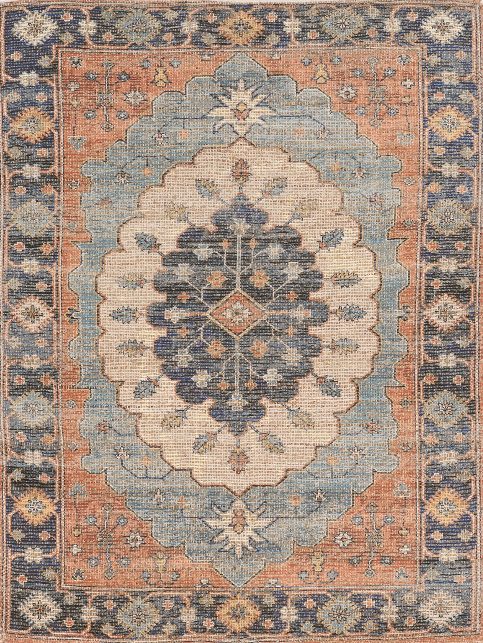 3 inches x 5 inches blue hand-woven oval medallion indoor area rug showcasing vibrant colors and intricate patterns.