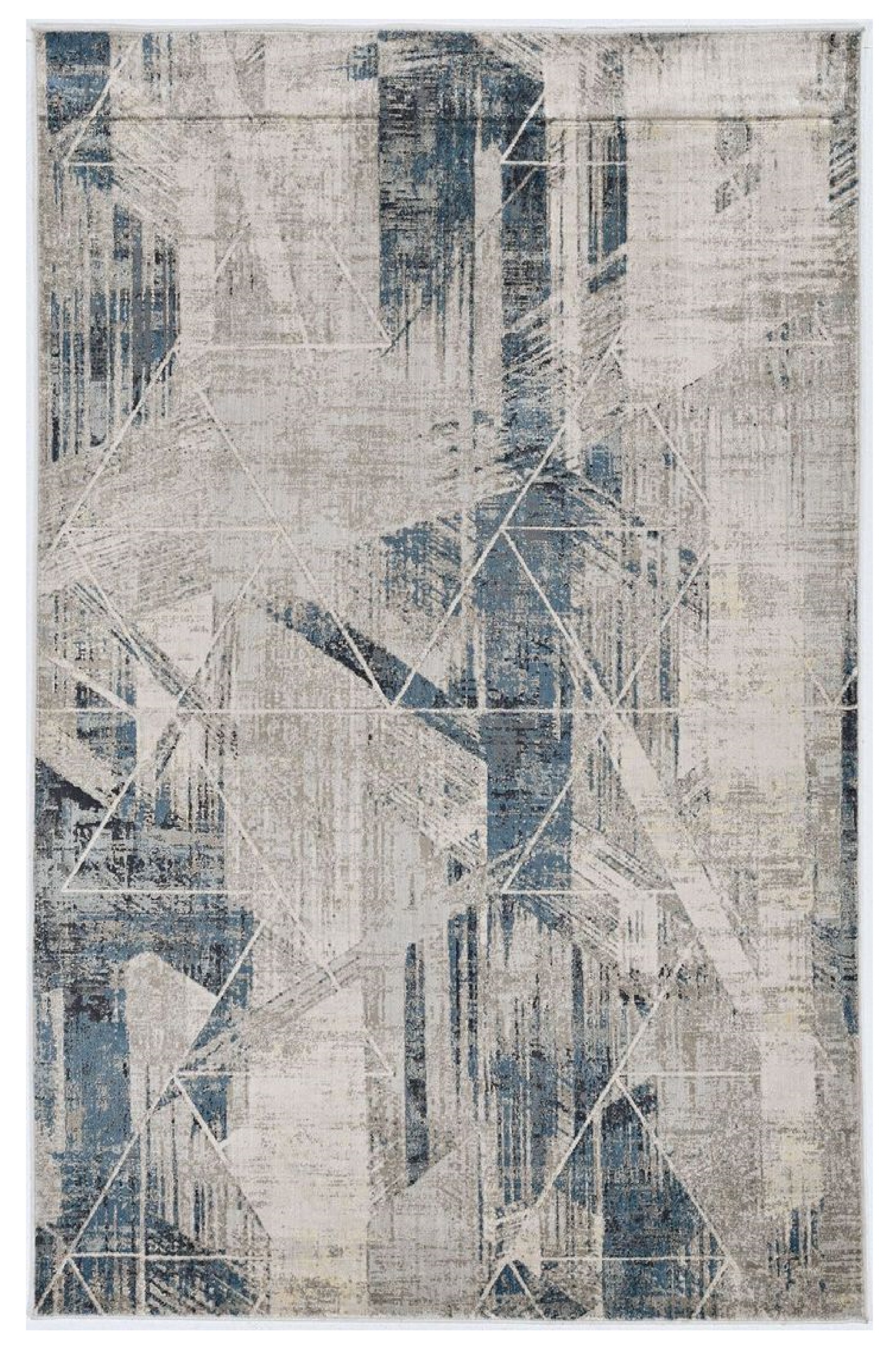 3x5 grey blue machine woven abstract geometric indoor area rug with metallic accents, showcasing a stylish design suitable for modern interiors.