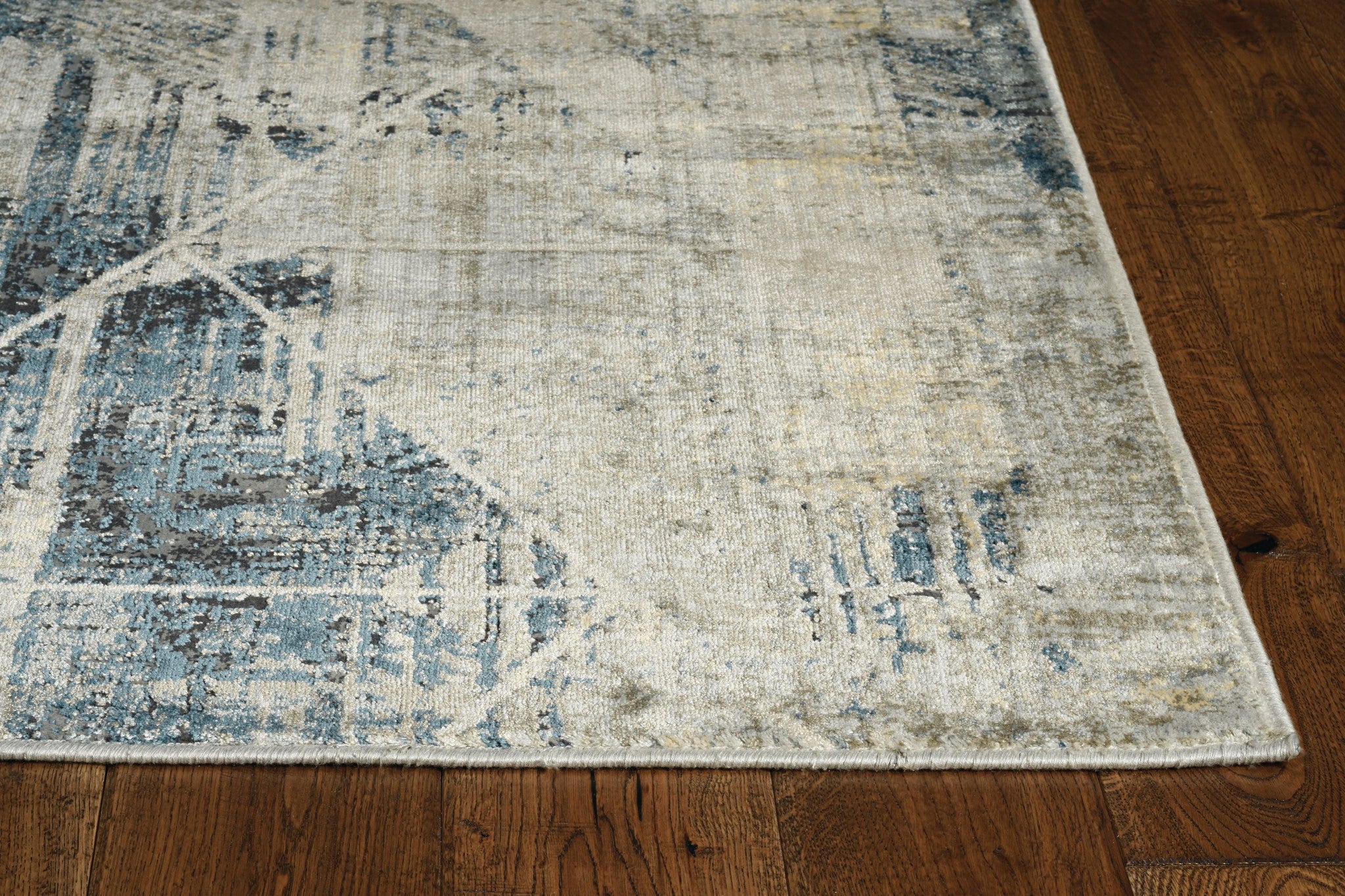 3x5 grey blue machine woven abstract geometric indoor area rug with metallic accents, showcasing a stylish design suitable for modern interiors.