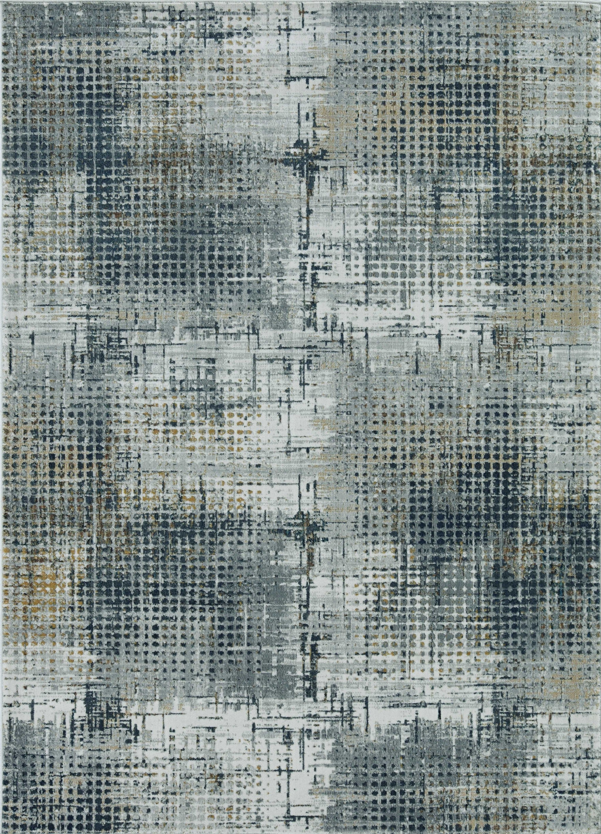 3x5 ivory grey machine woven abstract dots indoor area rug featuring a modern design with metallic accents.