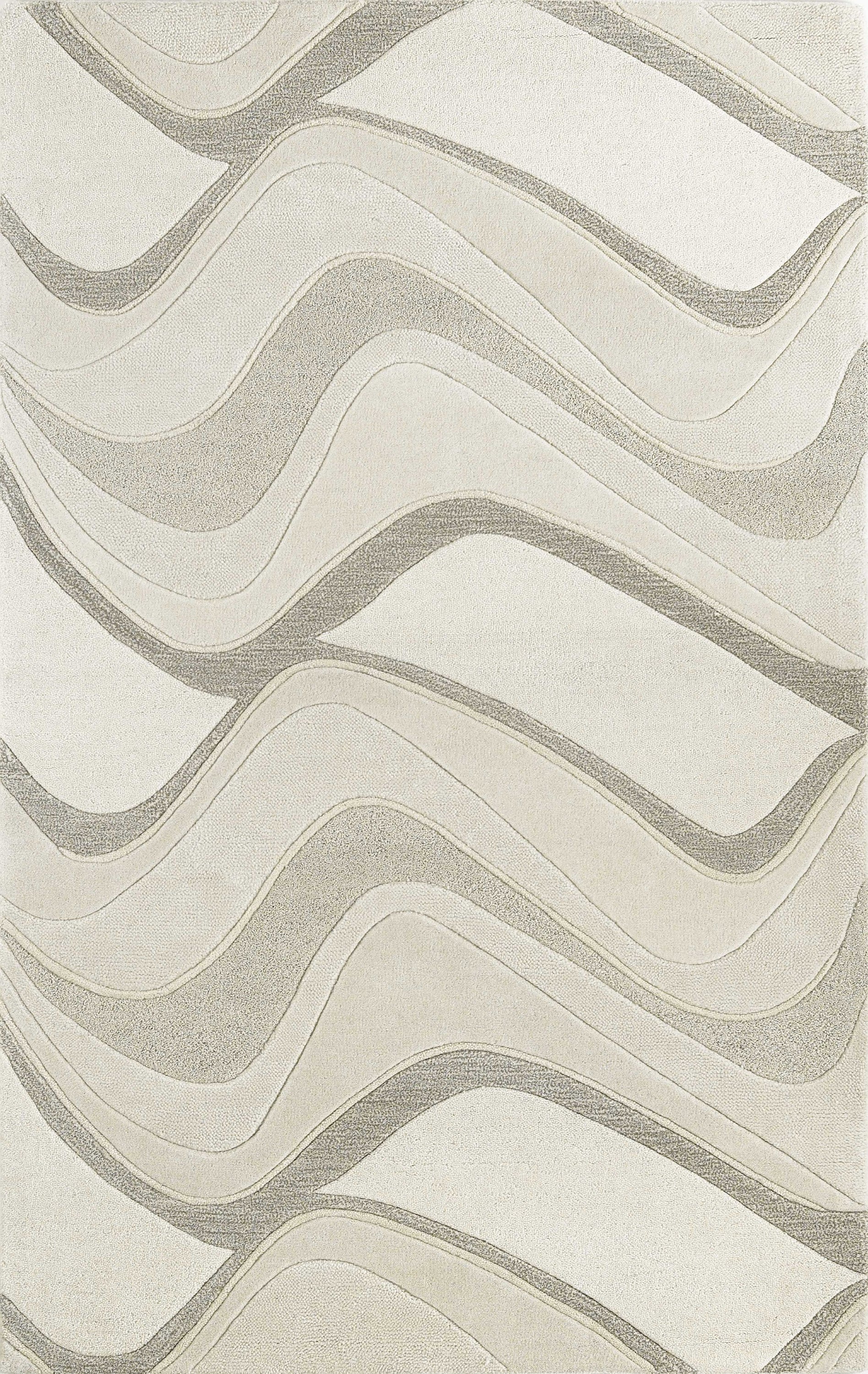 Ivory hand-tufted abstract waves indoor area rug showcasing elegant wave patterns and high-quality wool texture.