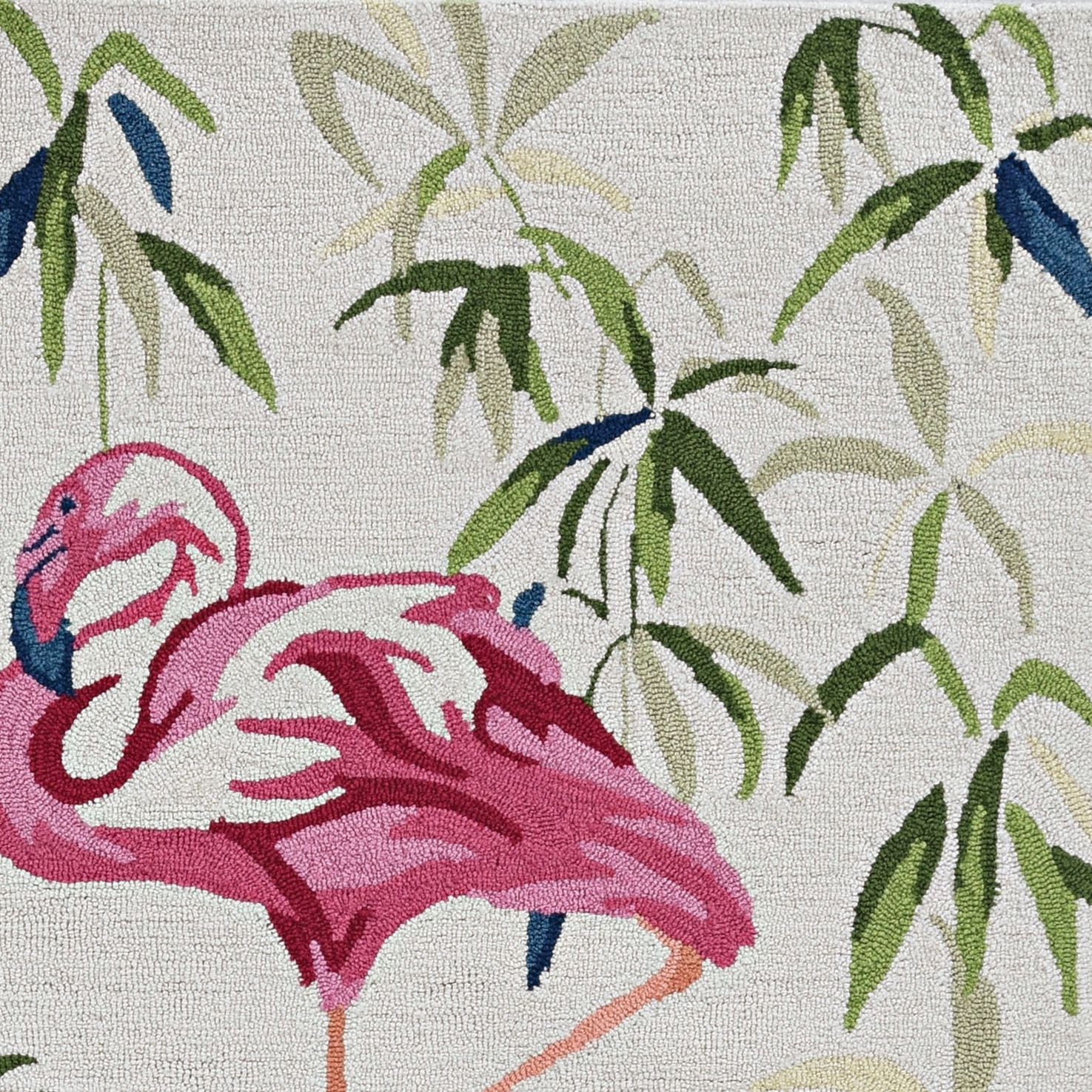 Ivory pink hand hooked flamingo indoor area rug featuring a vibrant flamingo design, perfect for adding style to any room.