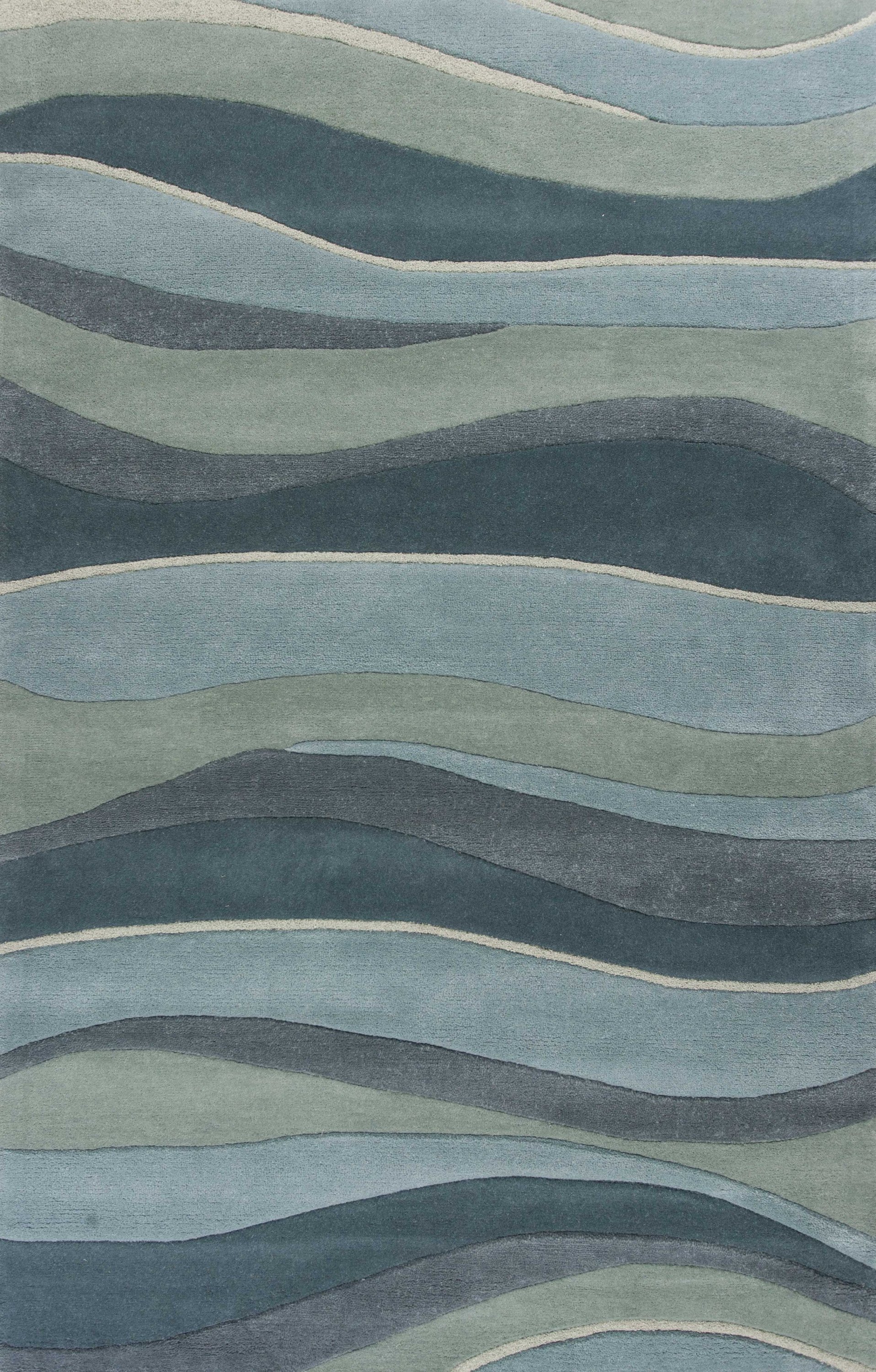 3x5 Ocean Blue Teal Hand Tufted Abstract Waves Indoor Area Rug showcasing vibrant colors and unique wave patterns.