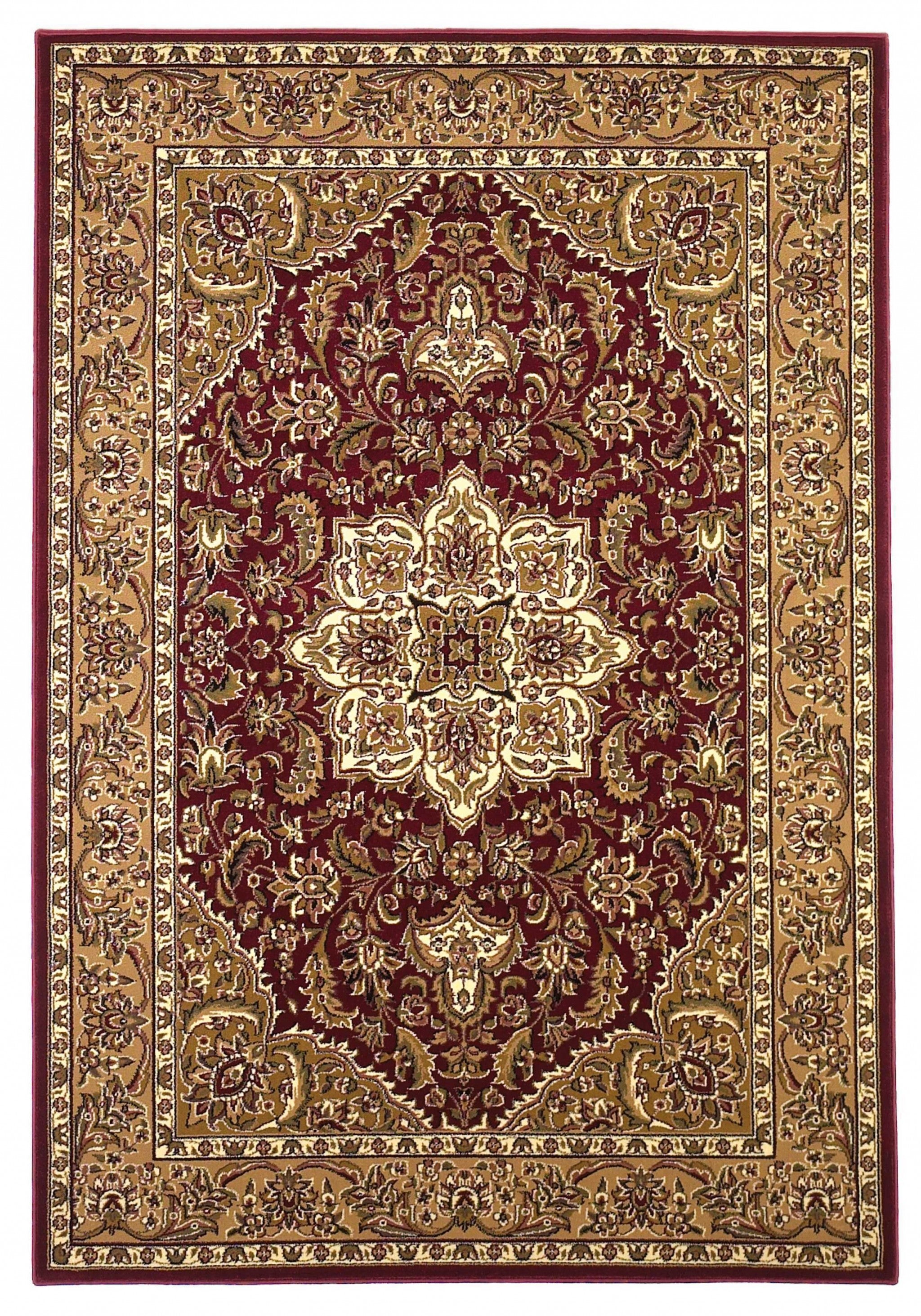 3x5 red and beige floral medallion indoor area rug, showcasing intricate patterns and vibrant colors, perfect for enhancing home decor.