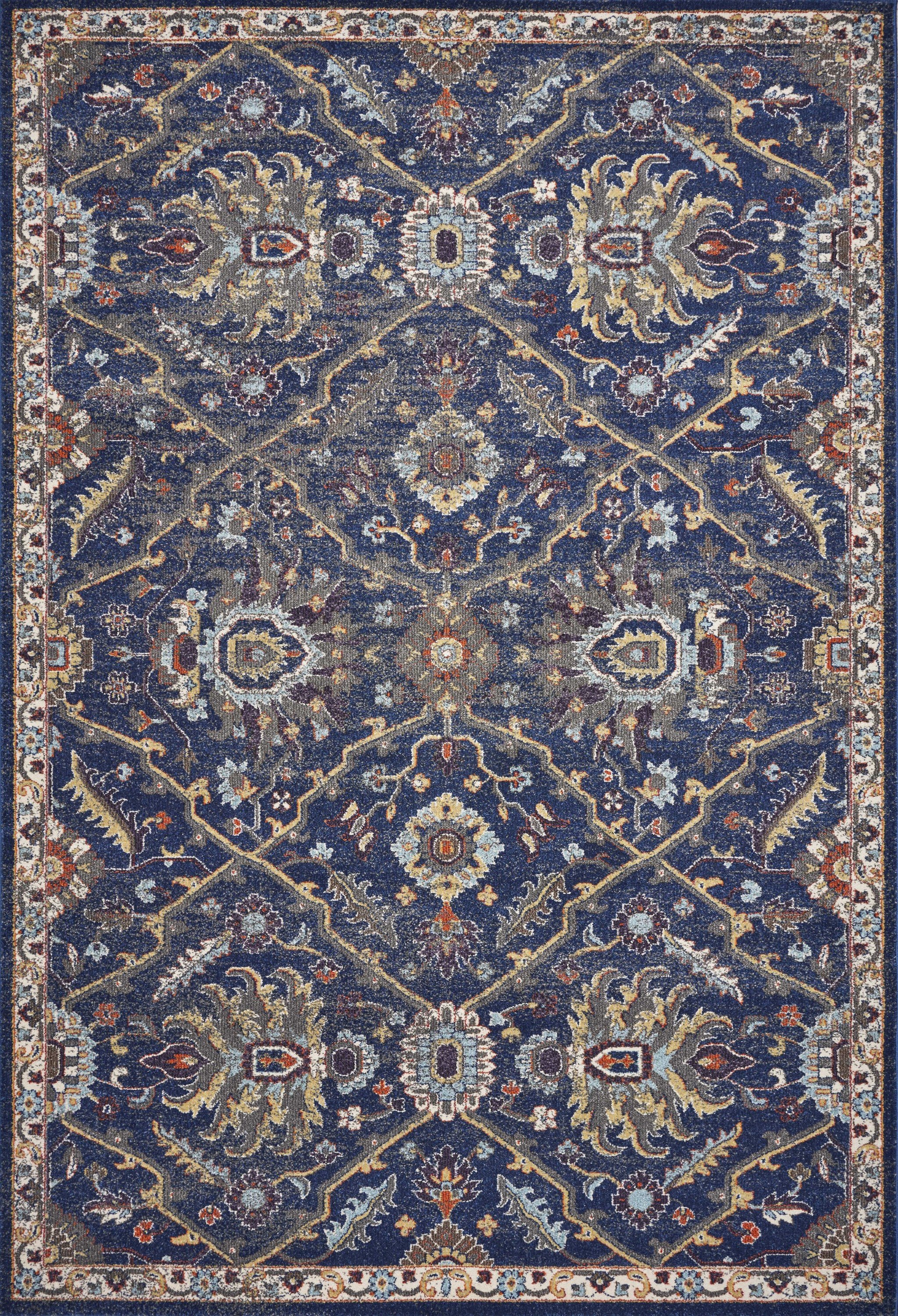 3x5 inches royal blue machine woven floral traditional indoor rug, showcasing intricate floral patterns and a plush texture.