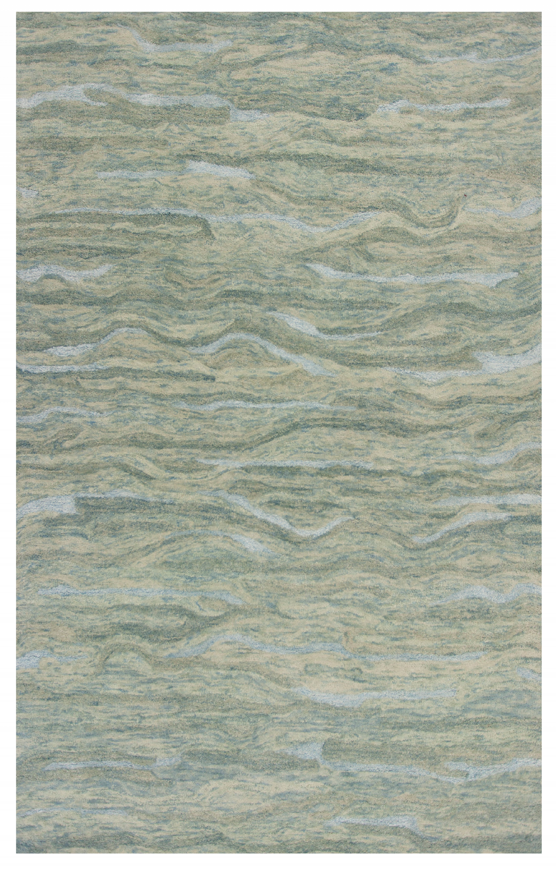 3x5 Seafoam Blue Hand Tufted Abstract Indoor Area Rug with wool and viscose highlights, showcasing a contemporary design.