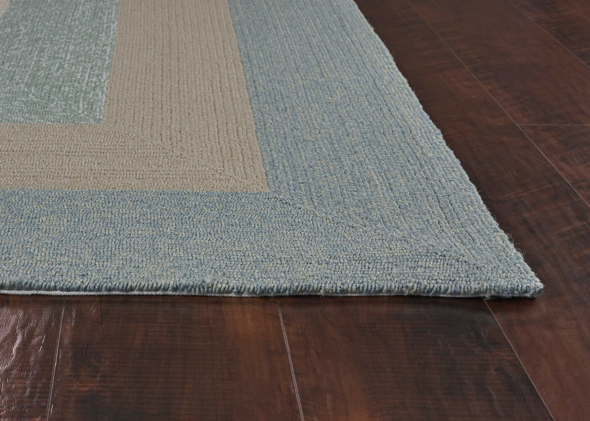 3x5 Spa Blue Beige Hand Hooked UV Treated Bordered Indoor/Outdoor Rug with a coastal design, showcasing its texture and color.