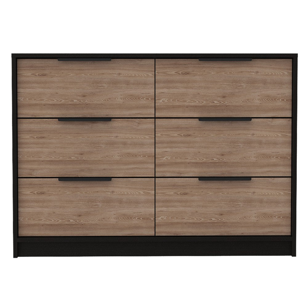 Maryland 4 Drawer Double Dresser in black wengue and pine, featuring four spacious drawers and a modern industrial design.