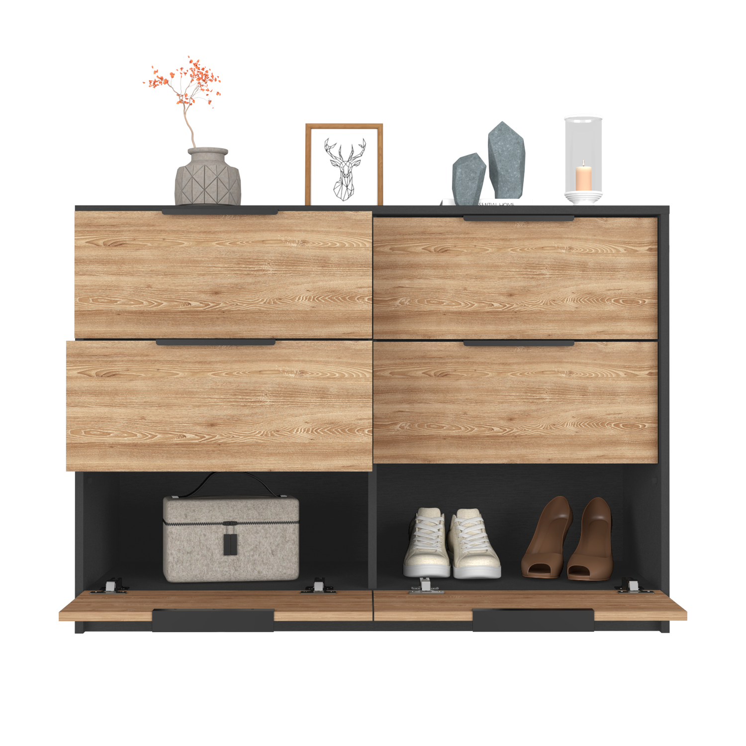 Maryland 4 Drawer Double Dresser in black wengue and pine, featuring four spacious drawers and a modern industrial design.