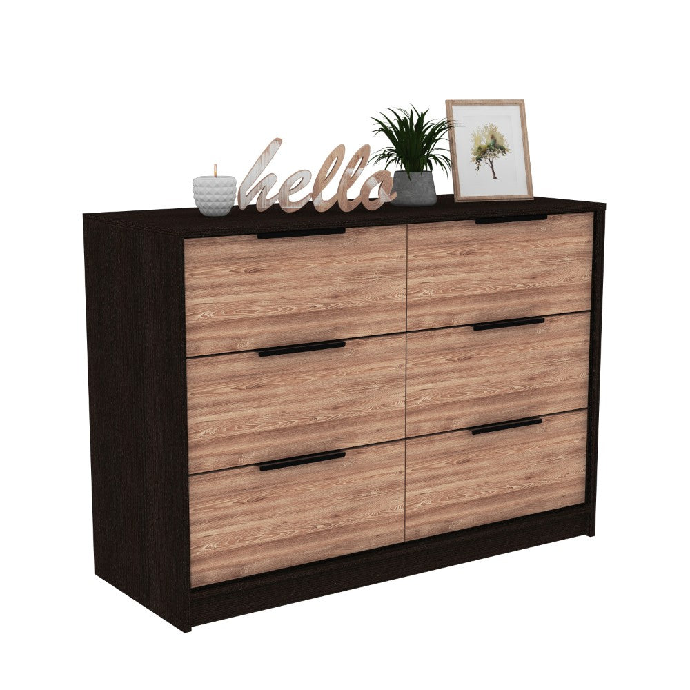 Maryland 4 Drawer Double Dresser in black wengue and pine, featuring four spacious drawers and a modern industrial design.
