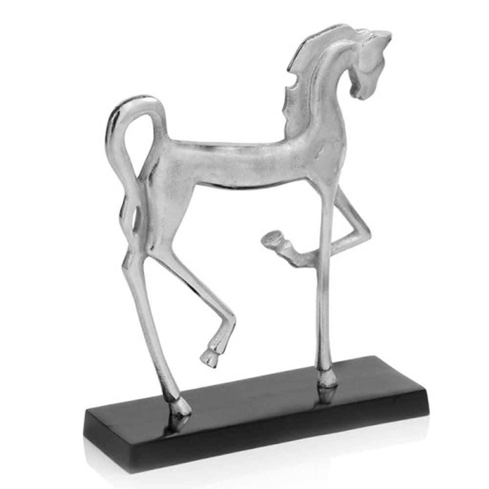 A decorative Rough Silver Black Cantering Horse accent piece, showcasing a stylish design made of high-grade aluminum, perfect for home decor.