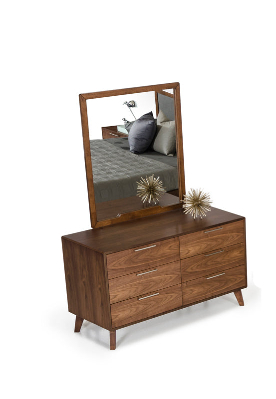 A stylish 40-inch walnut MDF veneer and glass mirror, featuring a classic rectangular shape and elegant design, perfect for enhancing living spaces.