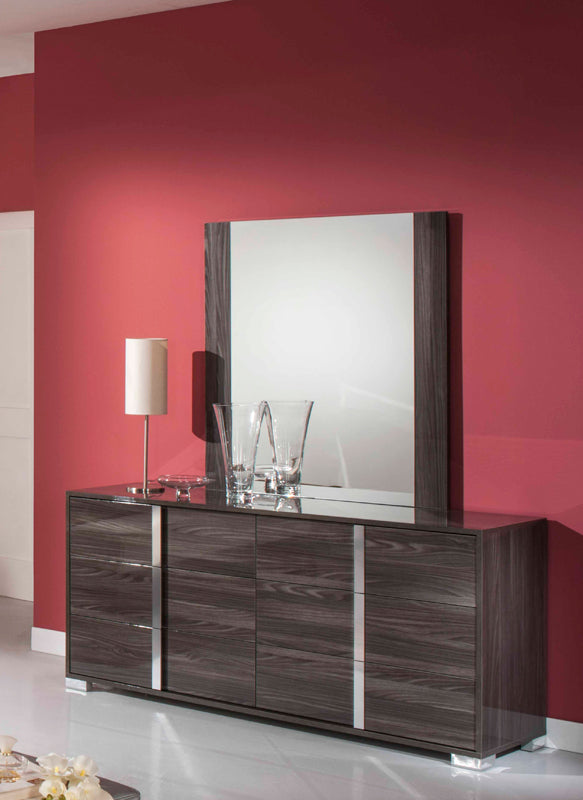 A stylish 41-inch grey MDF glass and veneer mirror, featuring a classic rectangular shape and a sleek finish, perfect for enhancing any living space.