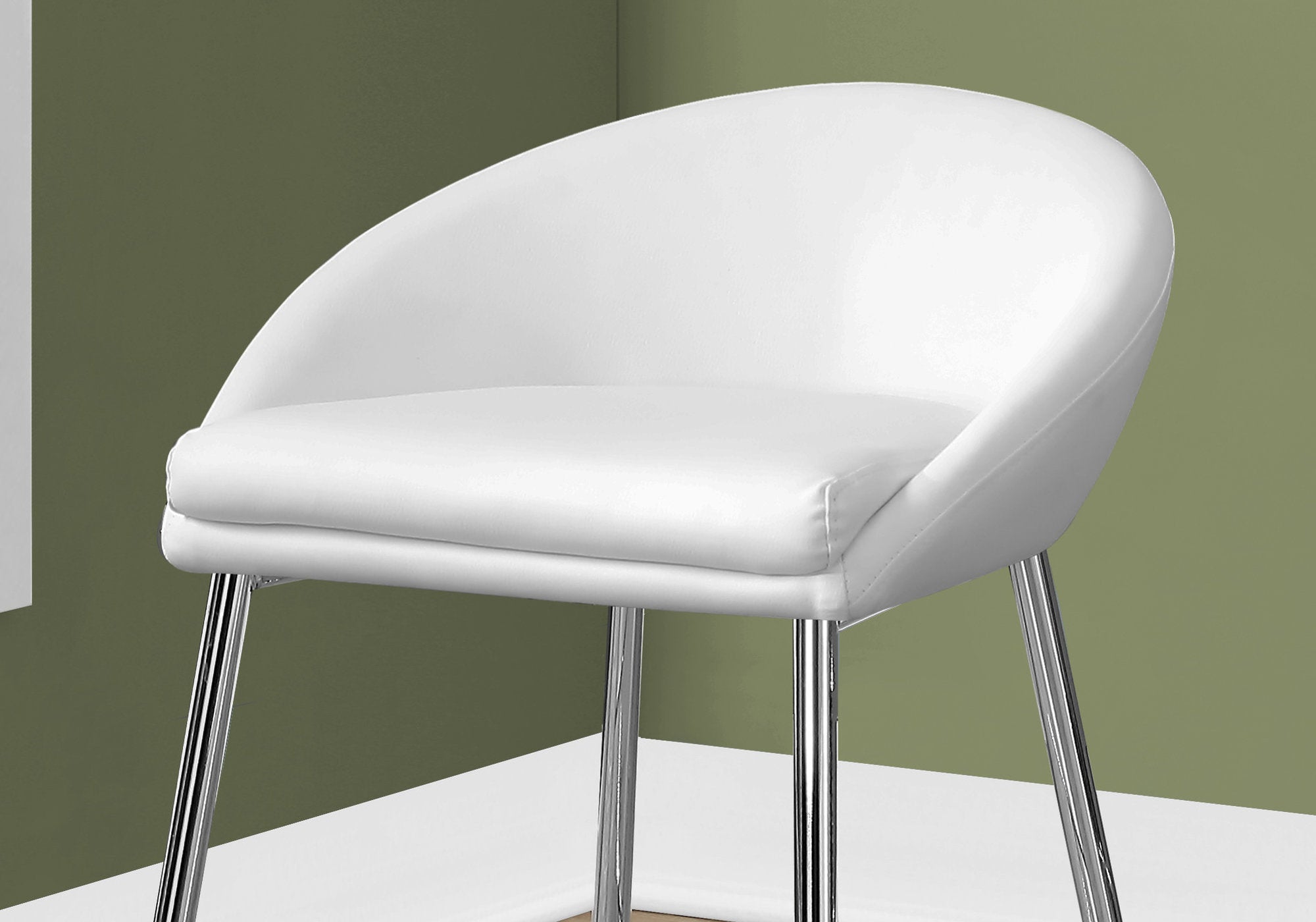 Set of two contemporary white foam metal leather-look bar stools with chrome base, perfect for dining and entertainment areas.