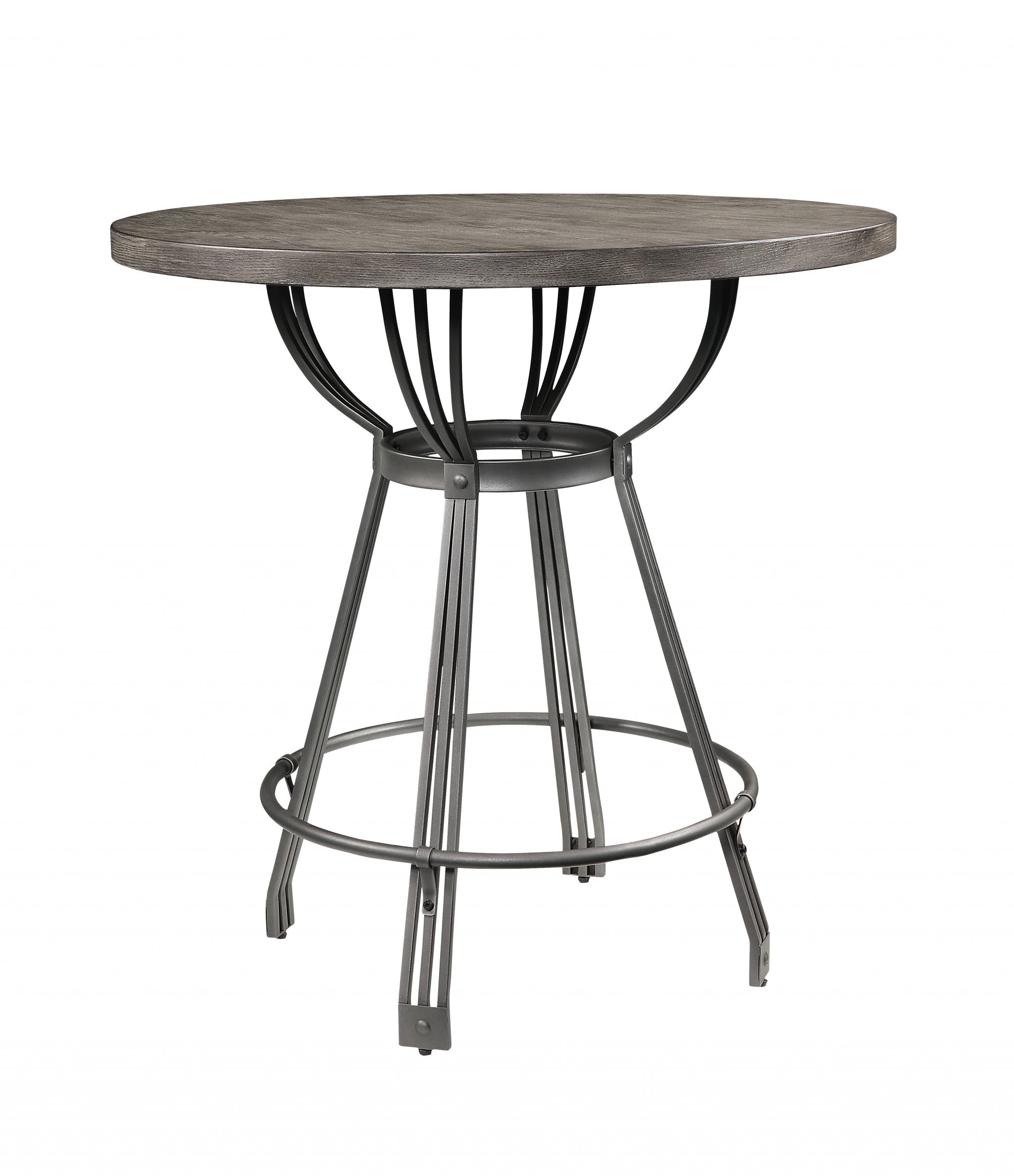 Stylish 5-piece walnut antique black metal wood dining set featuring a round table and side chairs, perfect for contemporary dining rooms.