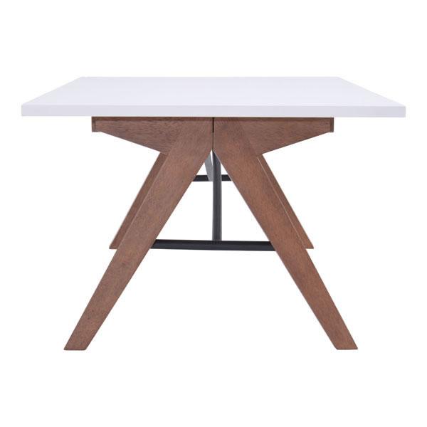 47-inch MDF coffee table with walnut wood finishes and black metal accents, featuring a rectangular white top and saw-horse style base.