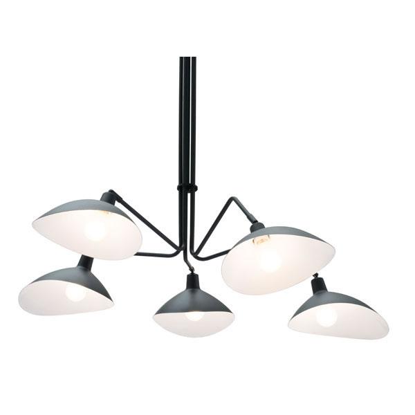 A stylish black metal ceiling lamp with five adjustable arms and metal shades, designed for modern interiors.