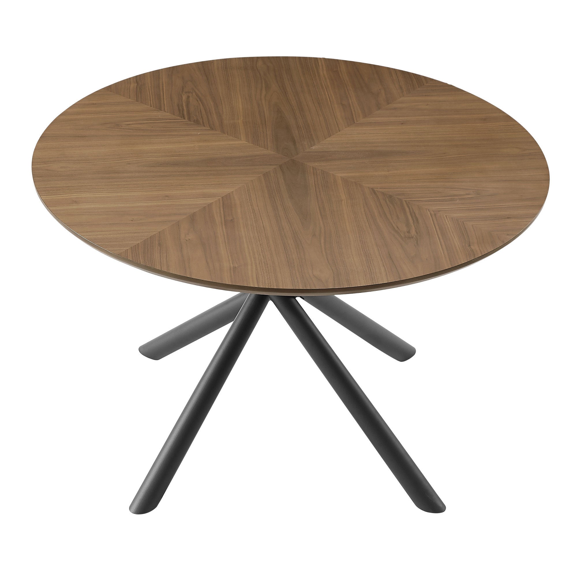 47.25'' Round MDF Coffee Table with Cross Legs in Walnut Finish, showcasing its modern design and sturdy construction.
