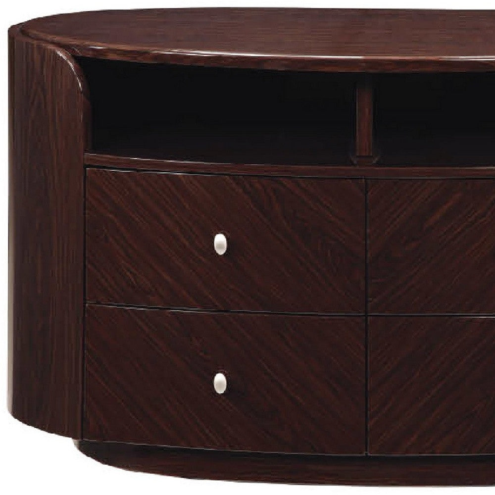 47 inches x 22 inches x 31 inches Wenge TV Entertainment Unit with four drawers and open shelves, showcasing a modern design.