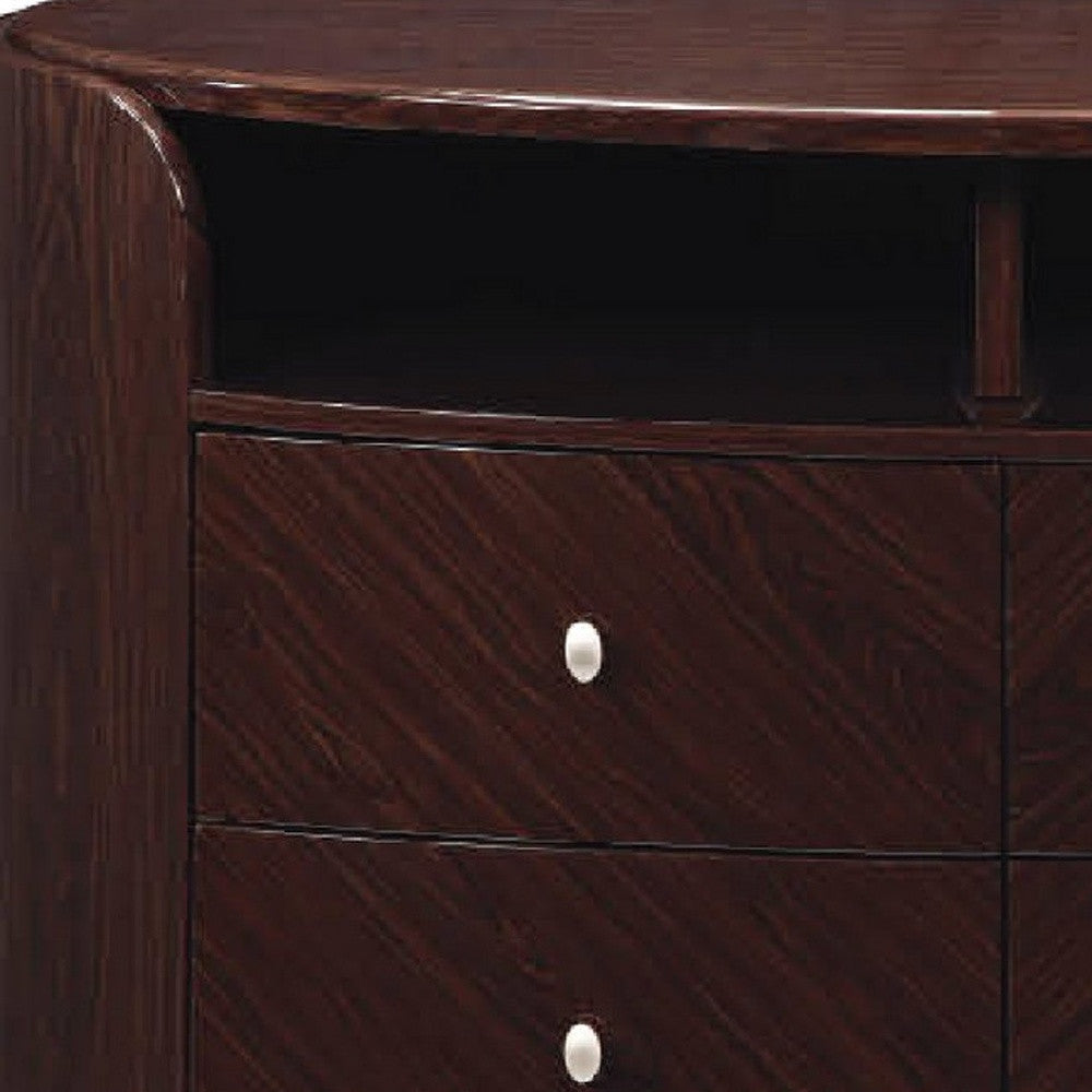 47 inches x 22 inches x 31 inches Wenge TV Entertainment Unit with four drawers and open shelves, showcasing a modern design.