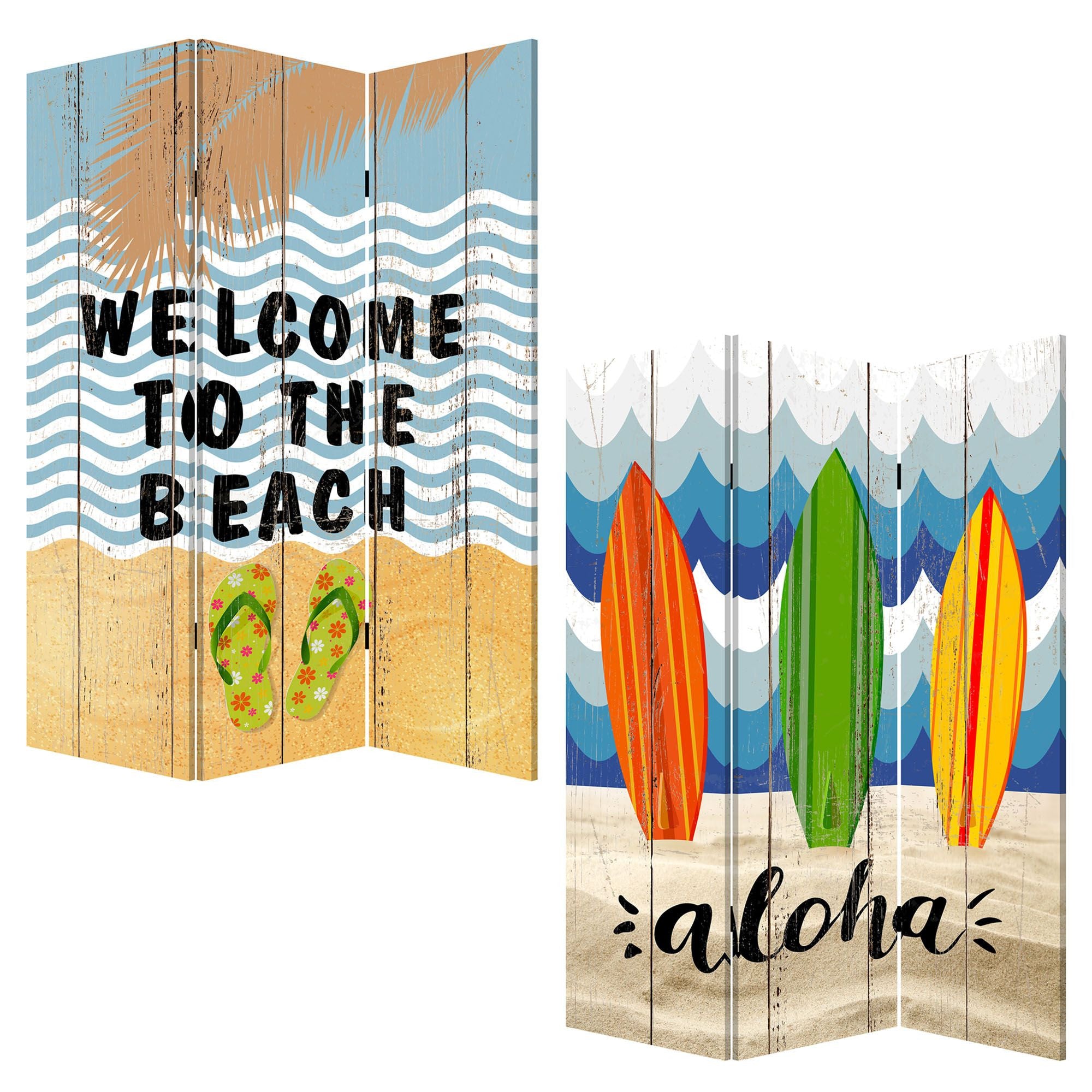 A vibrant 3 panel screen featuring multicolor beach treasures design, perfect for modern home decor.