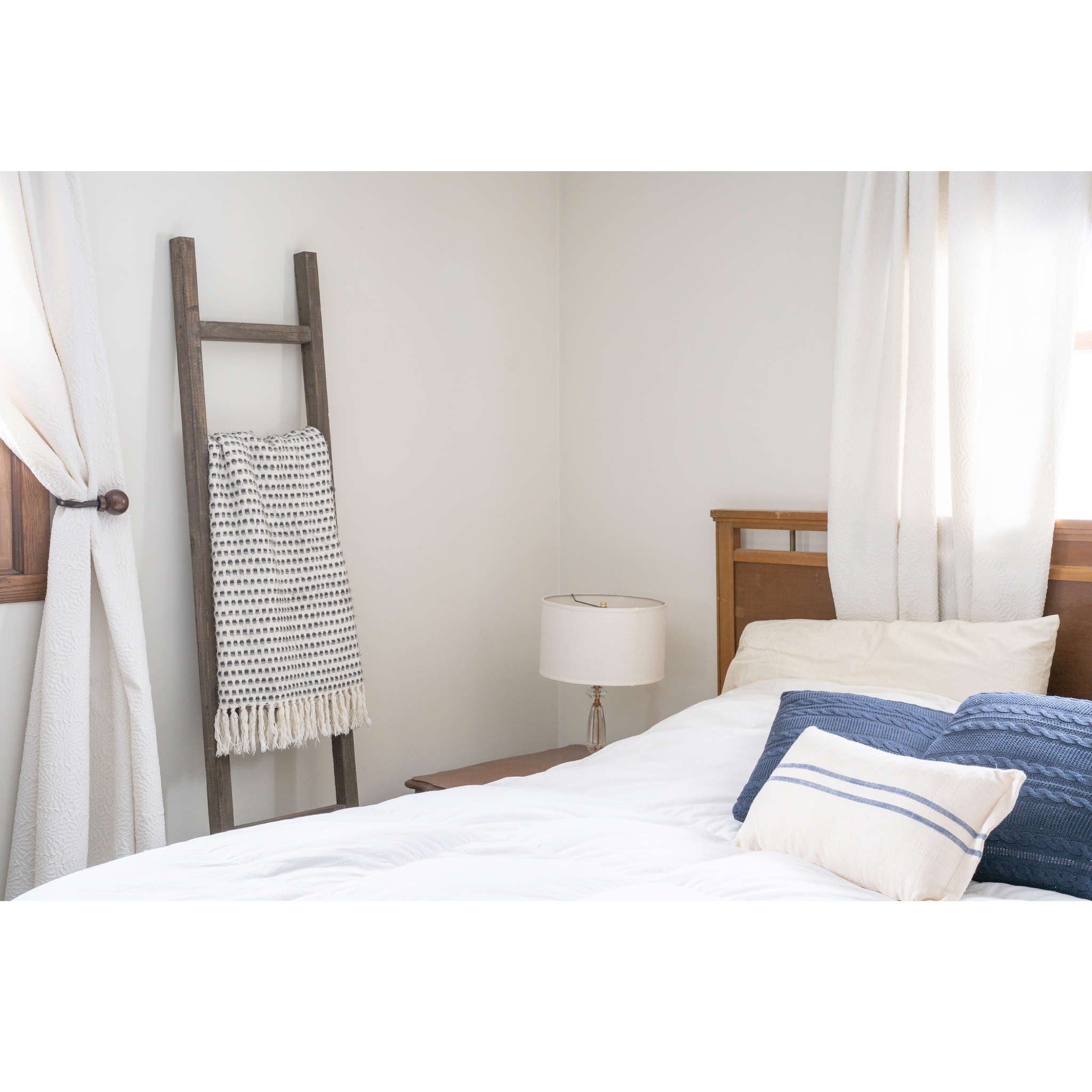 5 Step Rustic Espresso Gray Wood Ladder Shelf showcasing its unique reclaimed wood design and rustic finish.