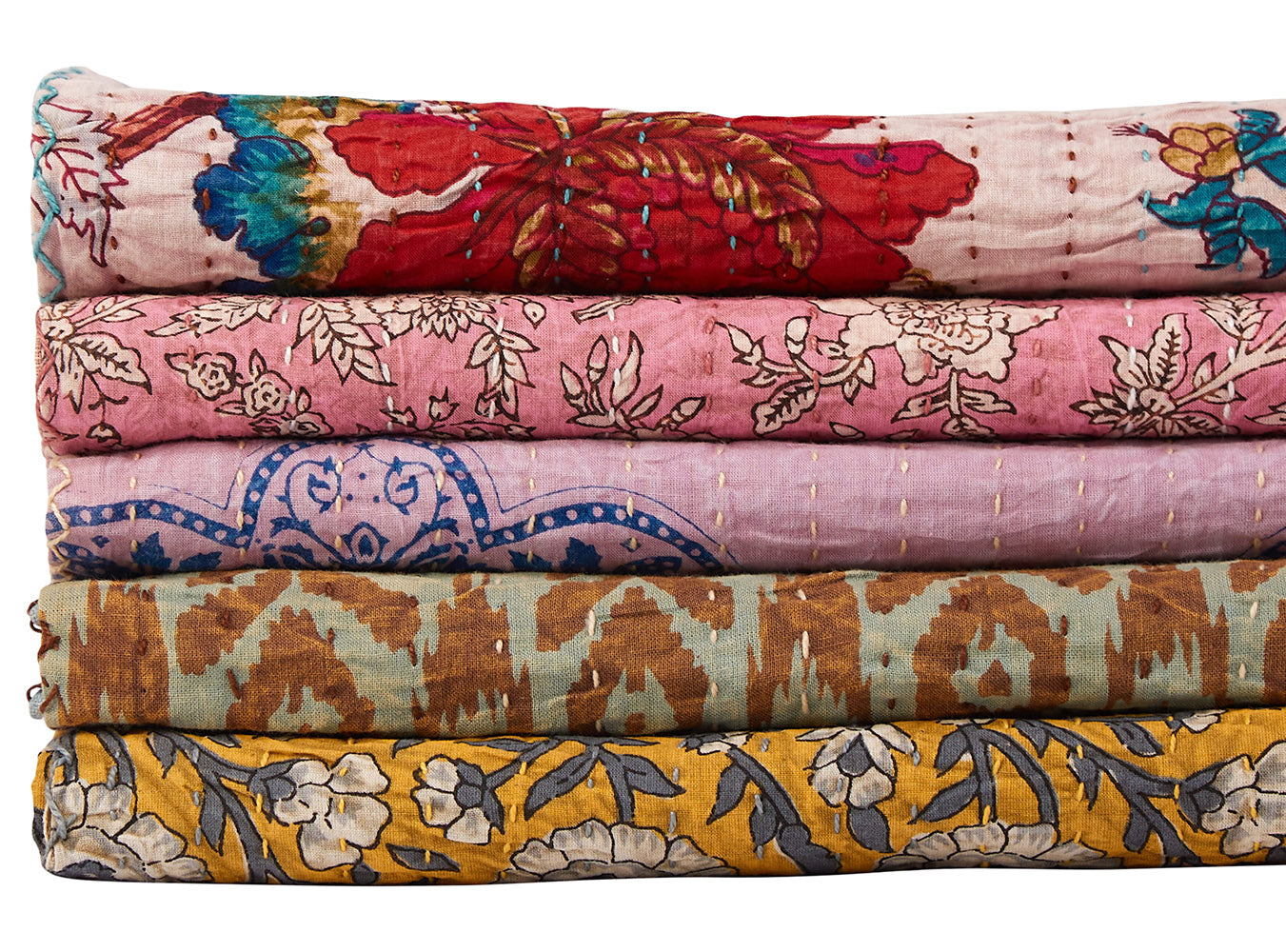 A vibrant multicolored traditional Kantha throw measuring 50x70 inches, showcasing intricate patchwork and embroidery.