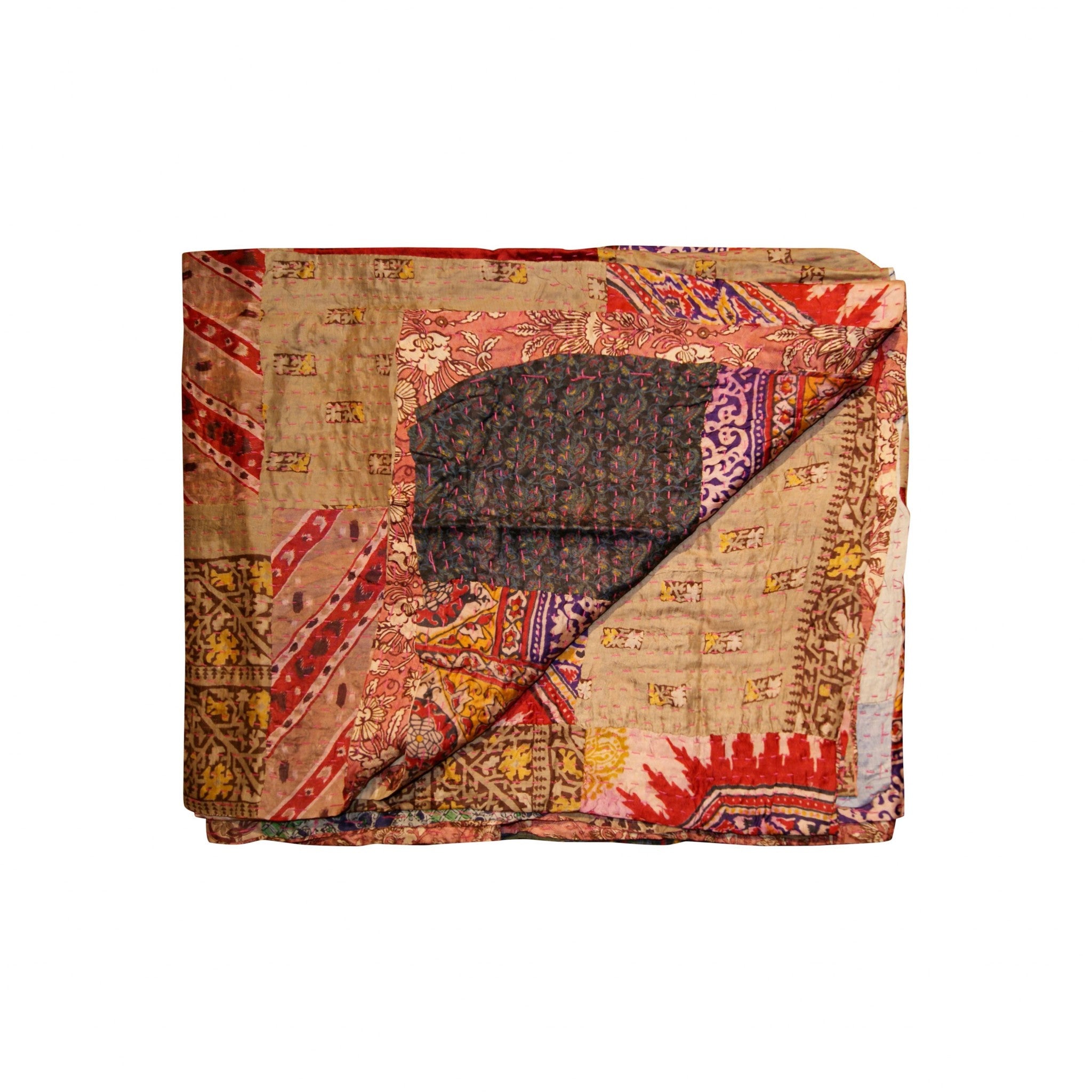 A vibrant 50x70 inches silk multicolor throw showcasing intricate patterns and textures, handcrafted by Indian artisans.