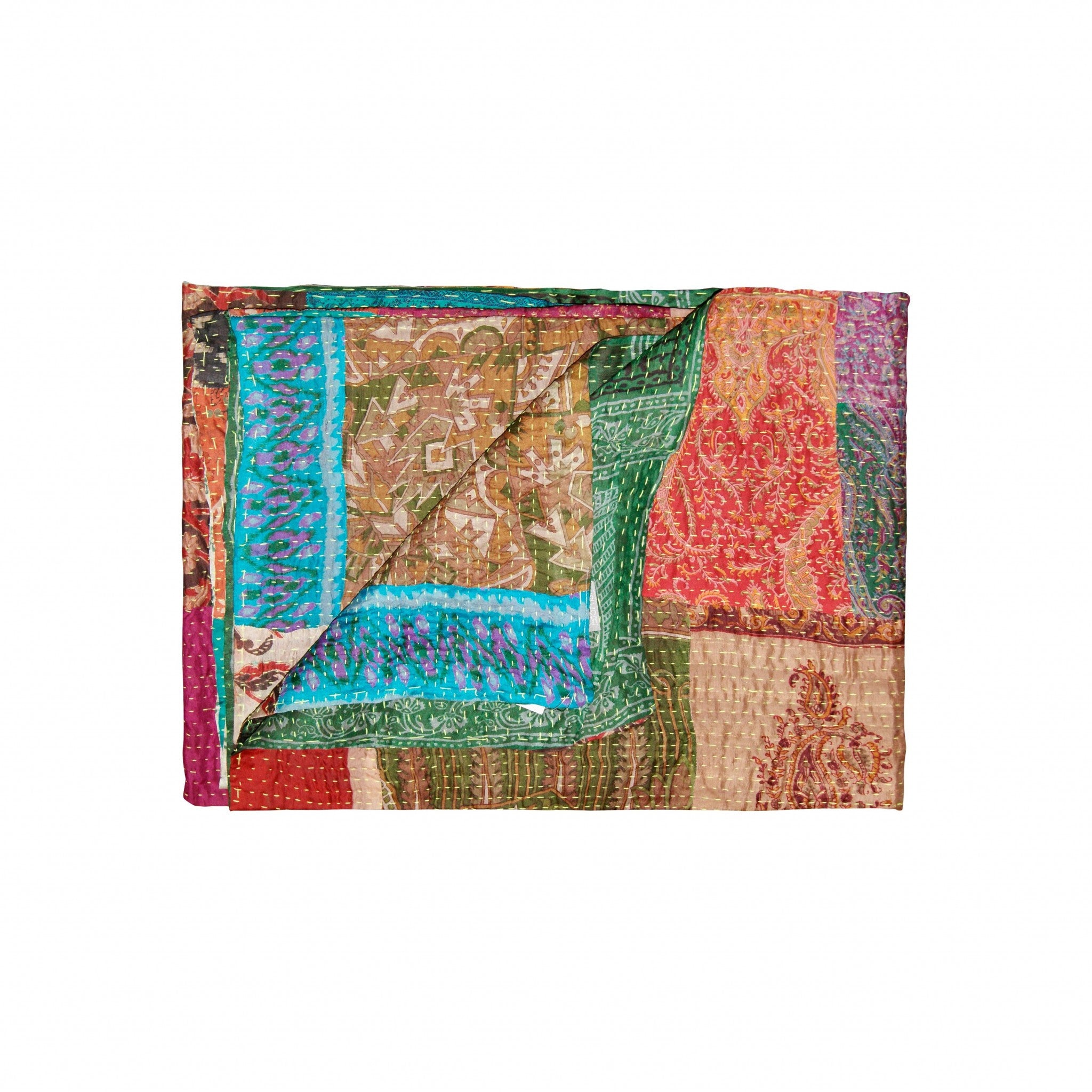 A beautifully handcrafted 50x70 inches silk multicolor throw featuring intricate embroidery and vibrant colors, perfect for home decor.