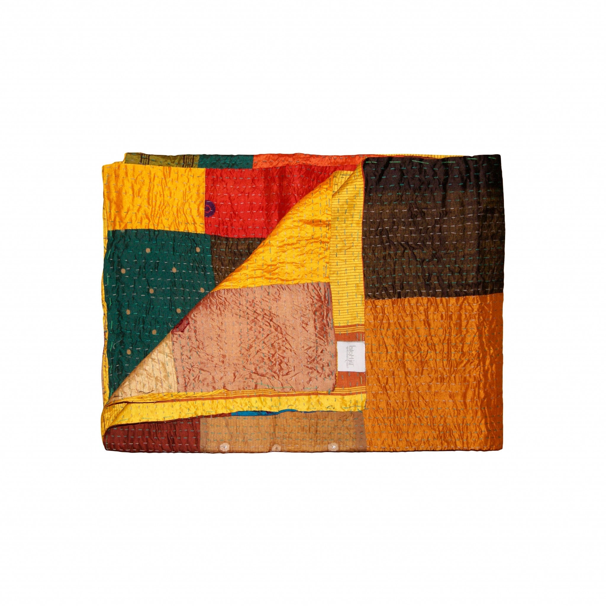 A vibrant 50x70 inches silk multicolor throw showcasing intricate embroidery and textures, perfect for home decor.