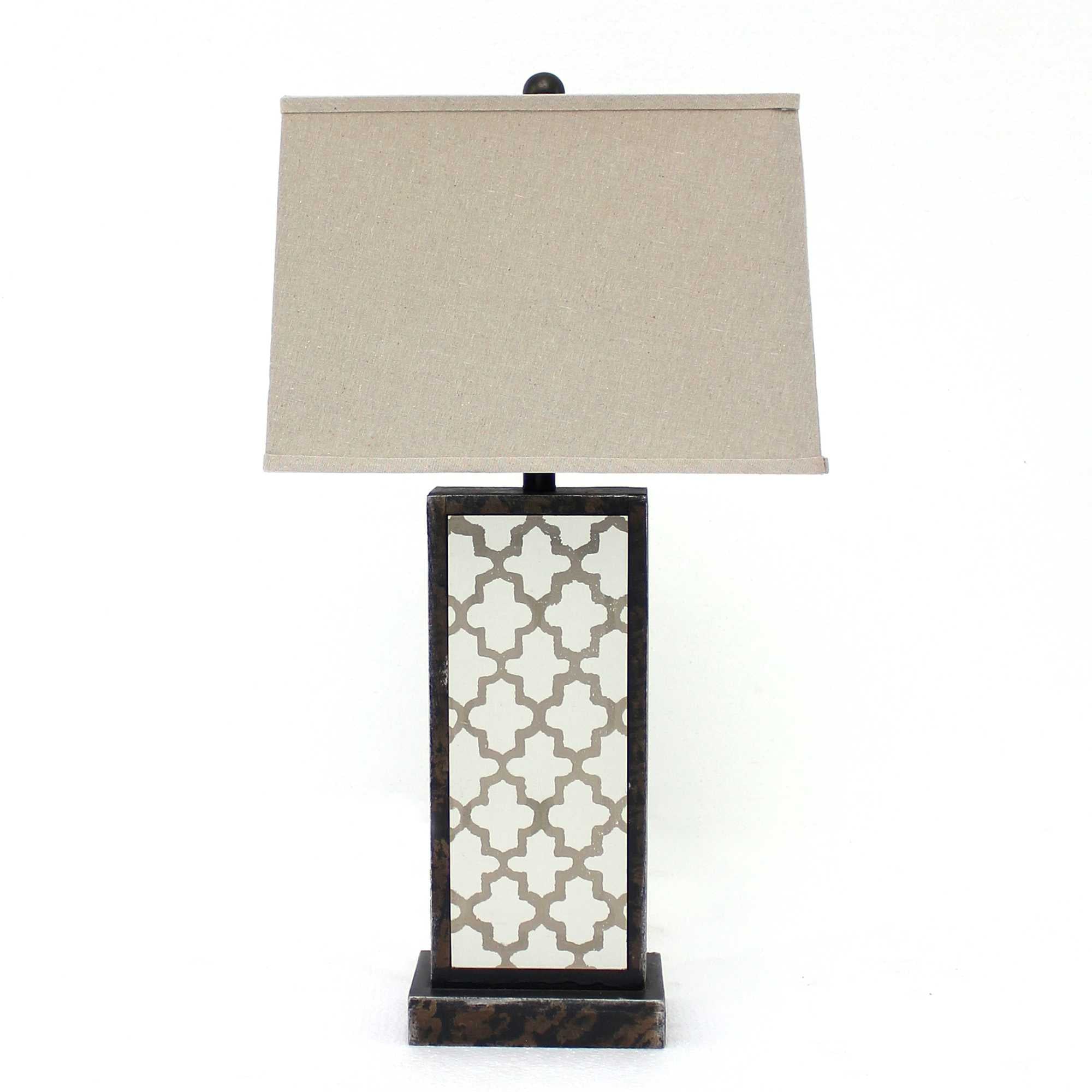 5.25 x 8 x 30 Bronze Rock Floral Base Table Lamp with beige linen shade and unique rock floral base design.