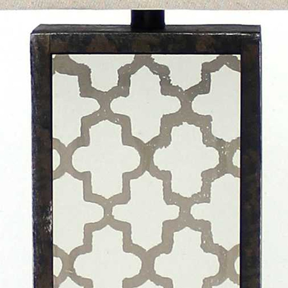 5.25 x 8 x 30 Bronze Rock Floral Base Table Lamp with beige linen shade and unique rock floral base design.