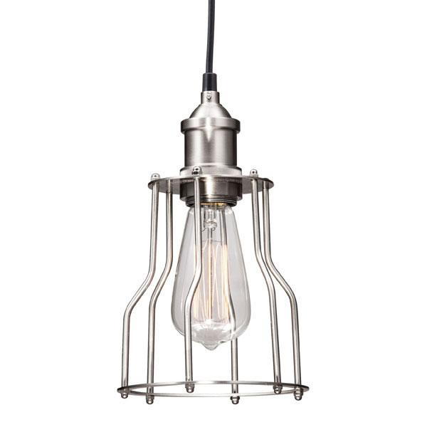 5.9" X 5.9" X 10" Nickel Metal Ceiling Lamp with Alcatraz Island design and nickel cage, showcasing its modern elegance.