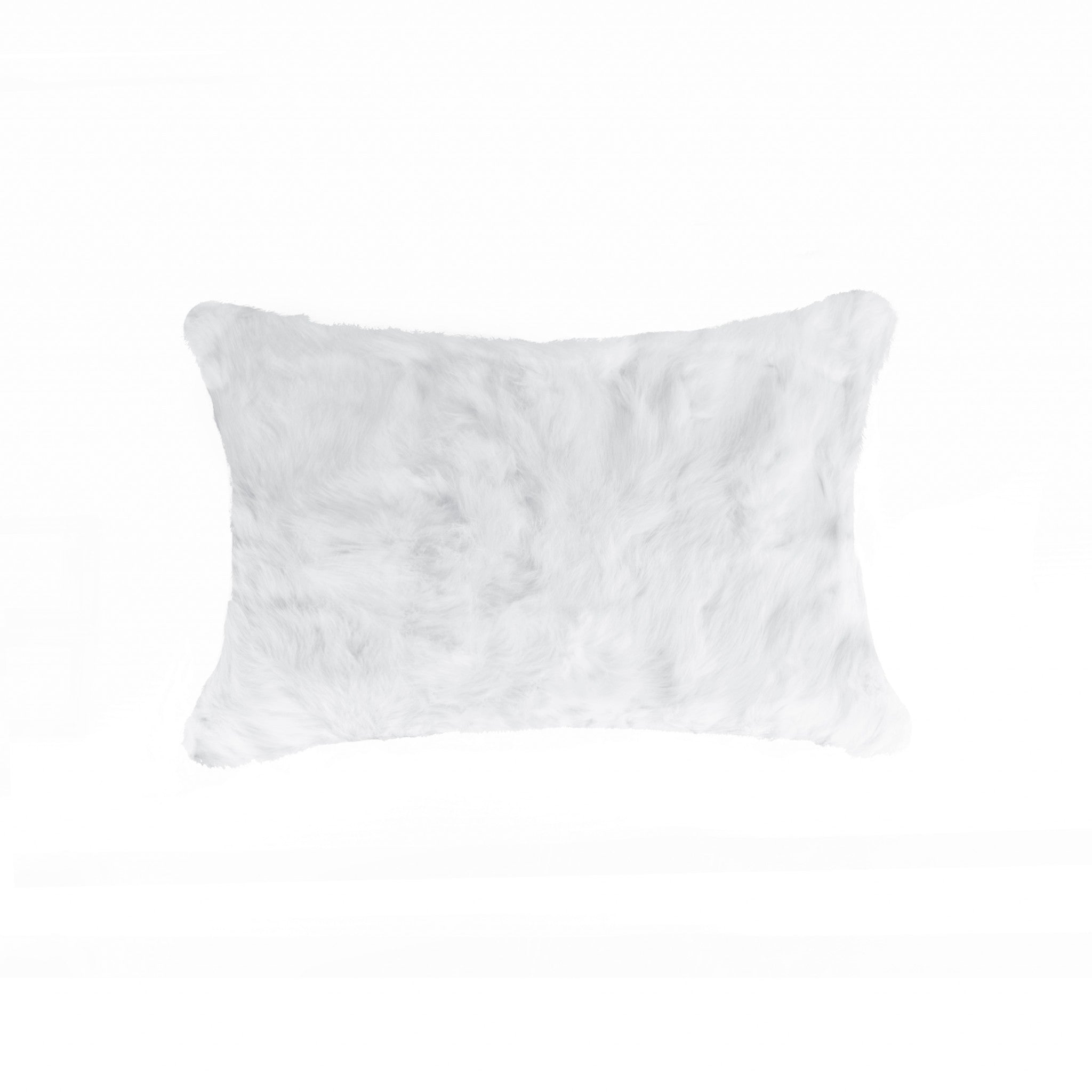 A luxurious 5x12x20 inches white pillow made from 100% natural rabbit fur, showcasing its soft texture and elegant design.