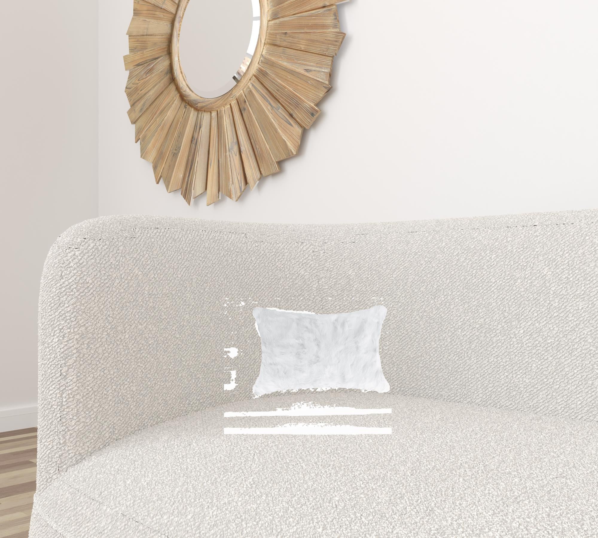 A luxurious 5x12x20 inches white pillow made from 100% natural rabbit fur, showcasing its soft texture and elegant design.