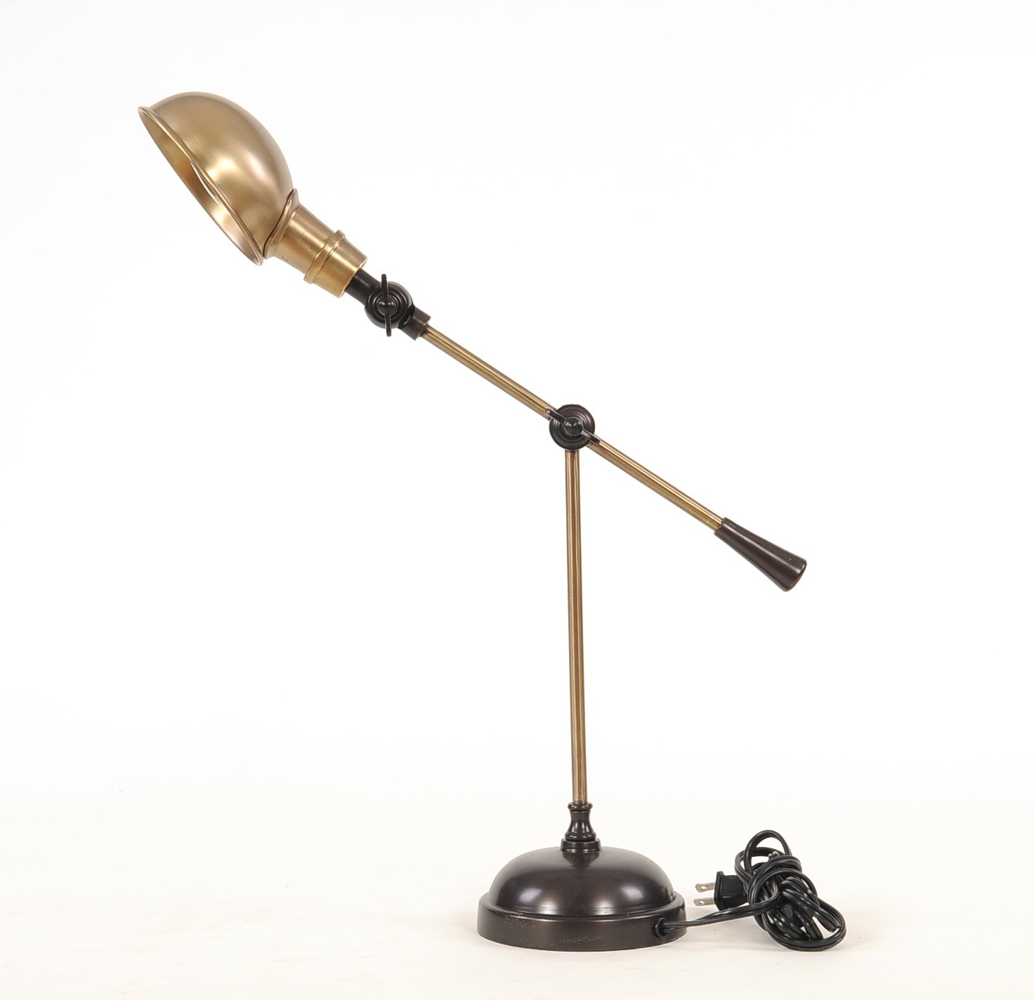 A stylish 5.5x2x20 inches desk lamp with a brass finish, featuring an adjustable parallelogram arm and a sturdy base, perfect for office or bedside use.