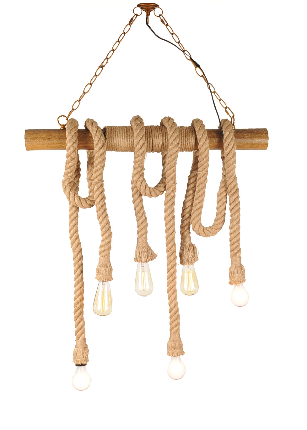 6 bulbs Medusa Pendant Lamp featuring hemp rope and bamboo design, showcasing six lights extending elegantly.